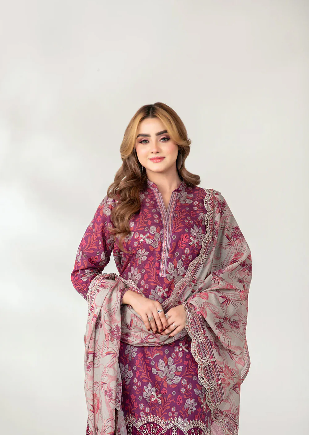 TWD-3761 Embroidered Digital Printed Fancy Lawn 3-Piece Suit