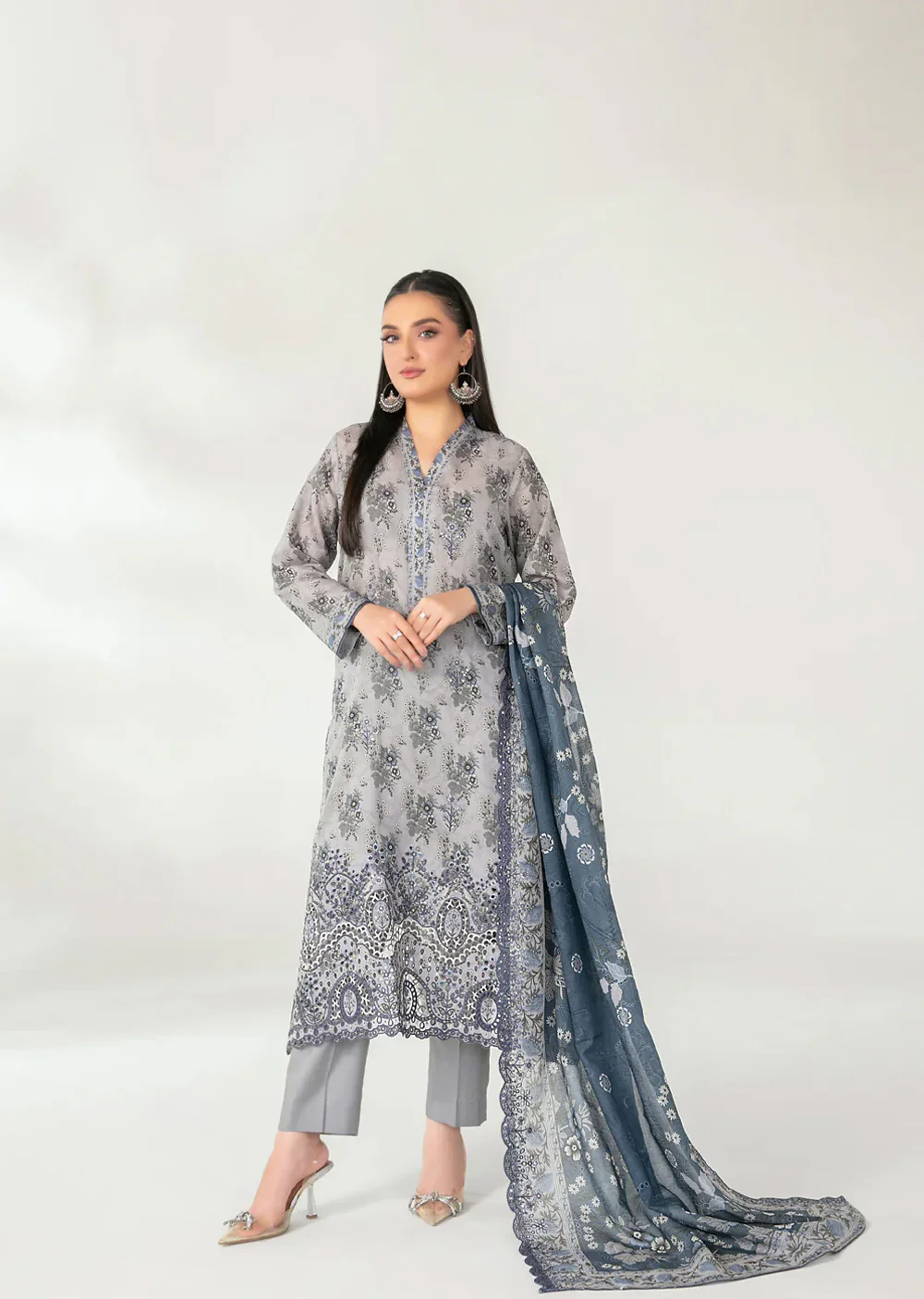 TWD-3763 Embroidered Digital Printed Fancy Lawn 3-Piece Suit
