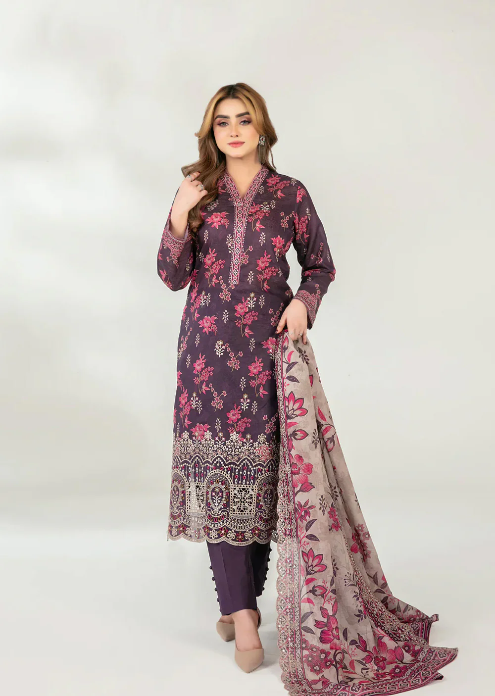 TWD-3764 Embroidered Digital Printed Fancy Lawn 3-Piece Suit