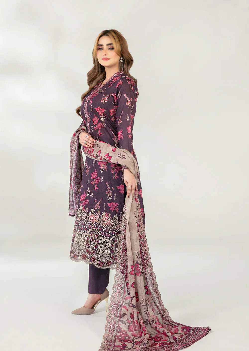 TWD-3764 Embroidered Digital Printed Fancy Lawn 3-Piece Suit - Image 2