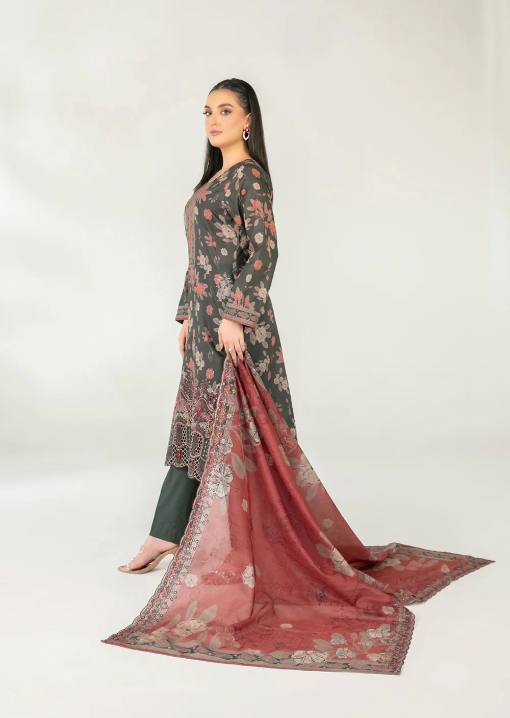 TWD-3765 Embroidered Digital Printed Fancy Lawn 3-Piece Suit - Image 2