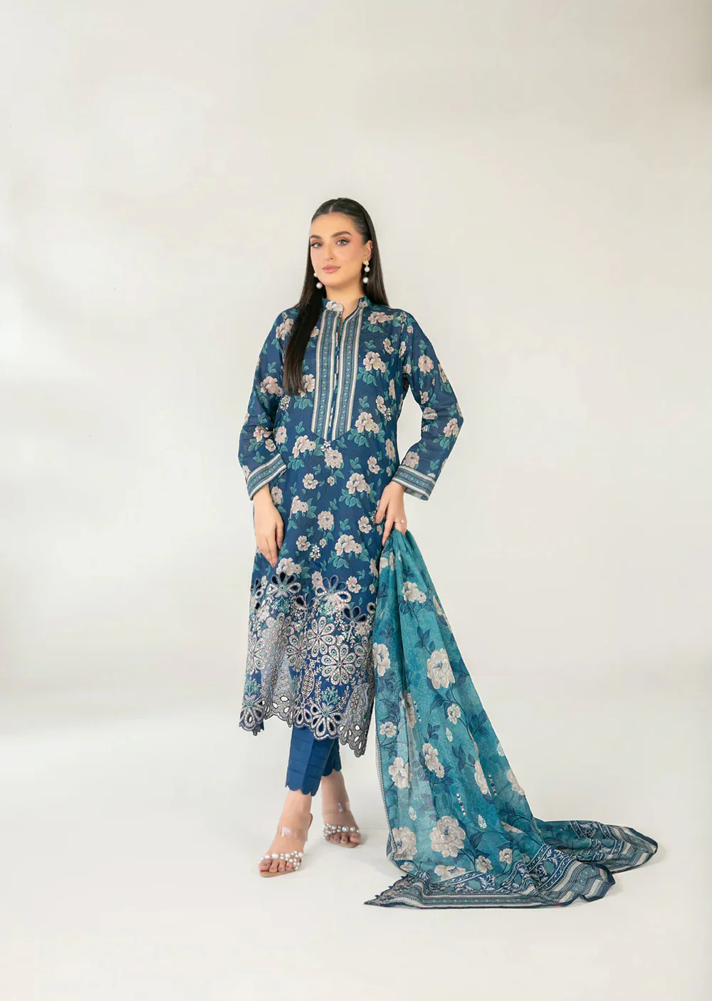 TWD-3766 Embroidered Digital Printed Fancy Lawn 3-Piece Suit