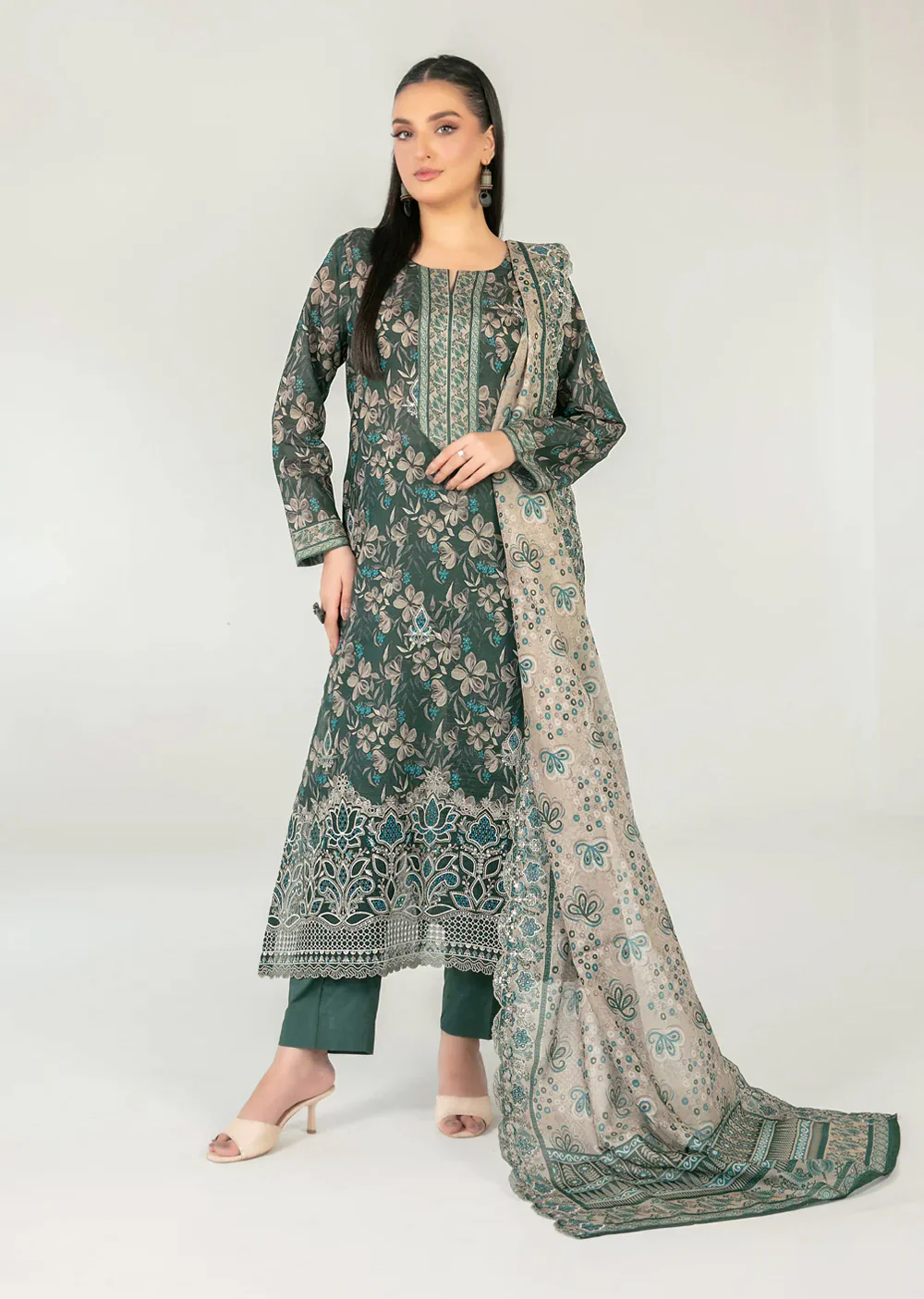TWD-3767 Embroidered Digital Printed Fancy Lawn 3-Piece Suit