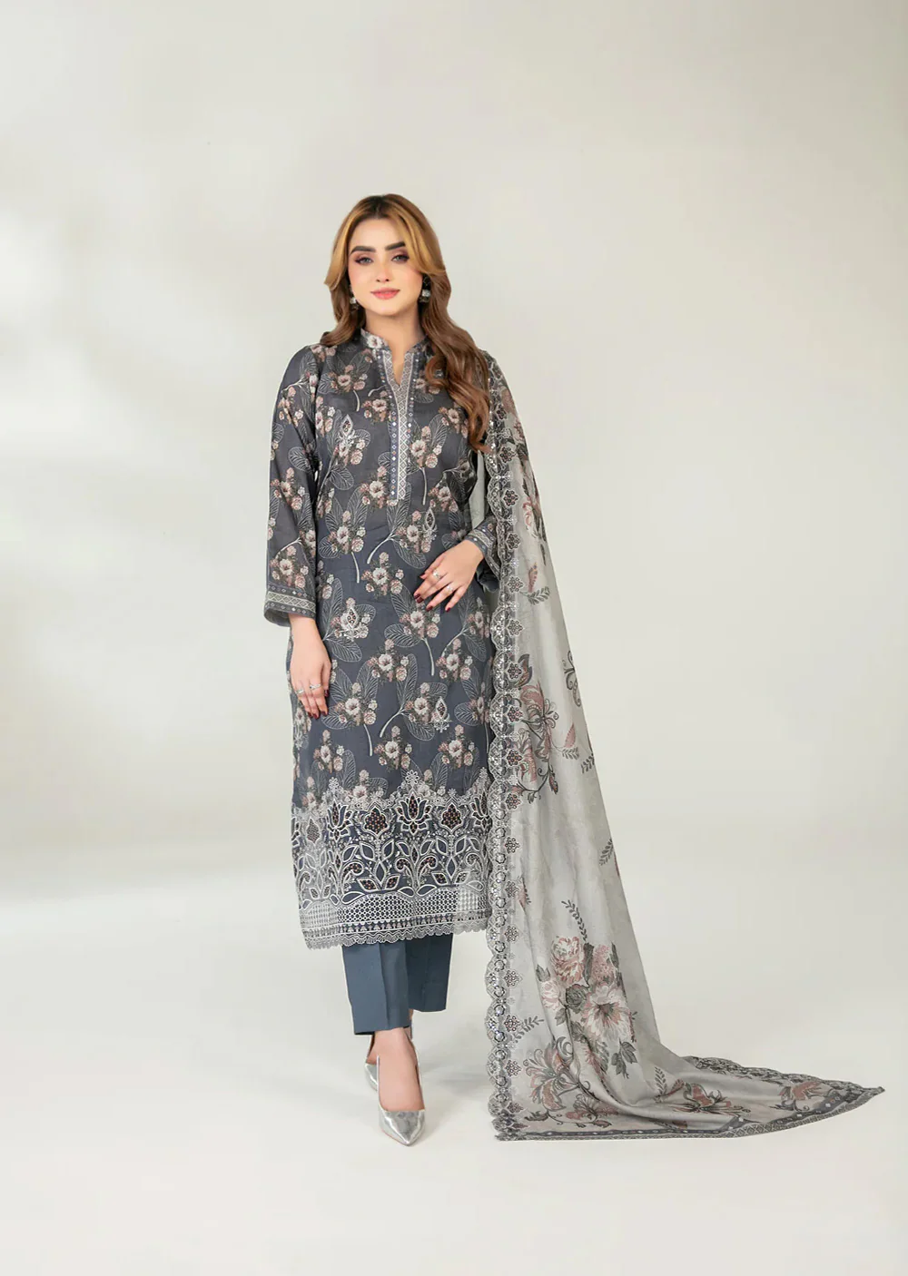 TWD-3768 Embroidered Digital Printed Fancy Lawn 3-Piece Suit