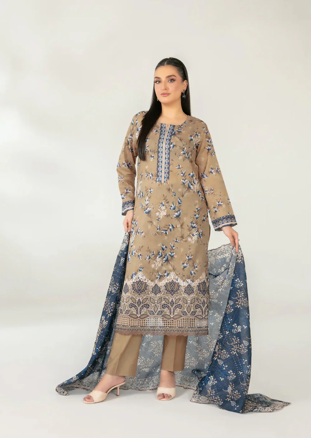 TWD-3769 Embroidered Digital Printed Fancy Lawn 3-Piece Suit