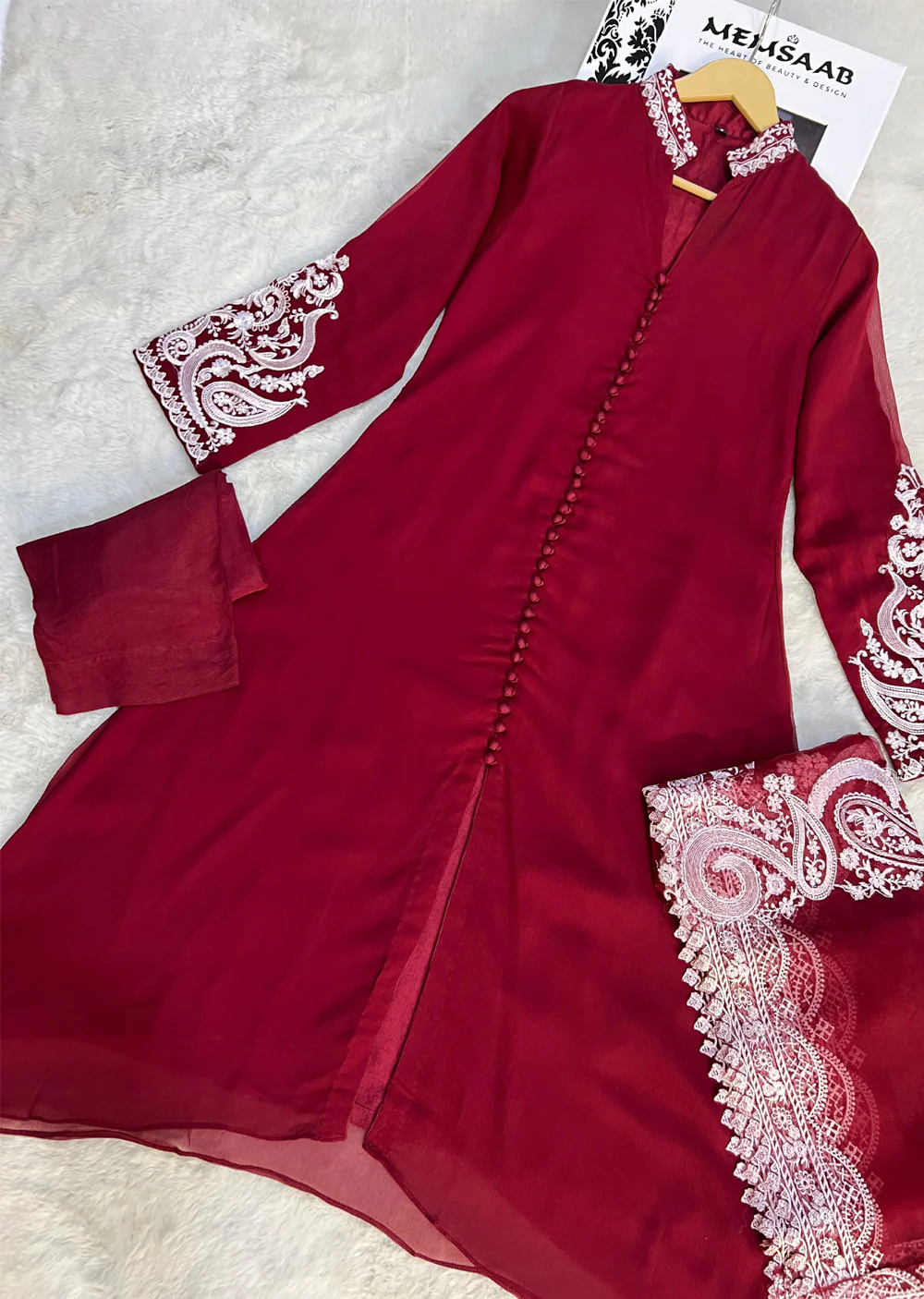UMR904 - Maroon Memsaab Formal Chiffon Suit