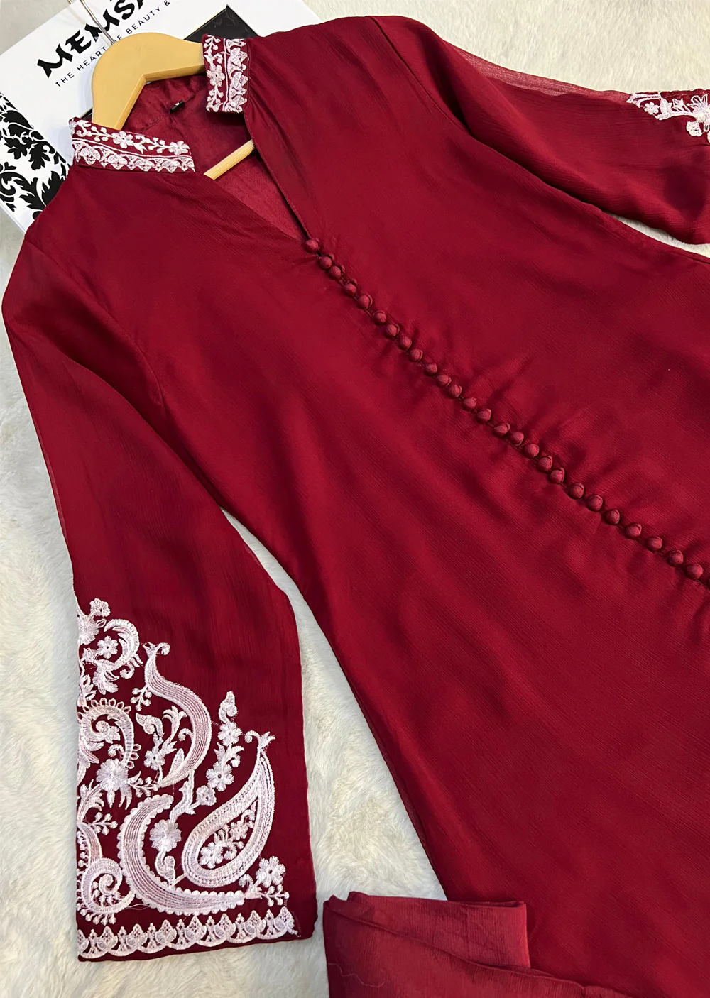 UMR904 - Maroon Memsaab Formal Chiffon Suit - Image 2