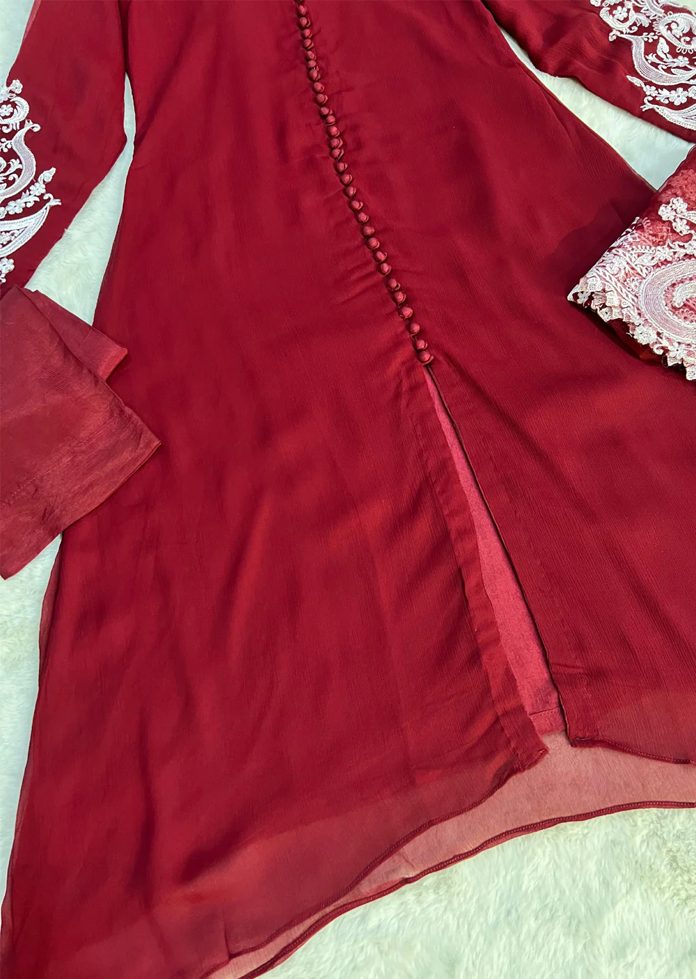 UMR904 - Maroon Memsaab Formal Chiffon Suit - Image 3