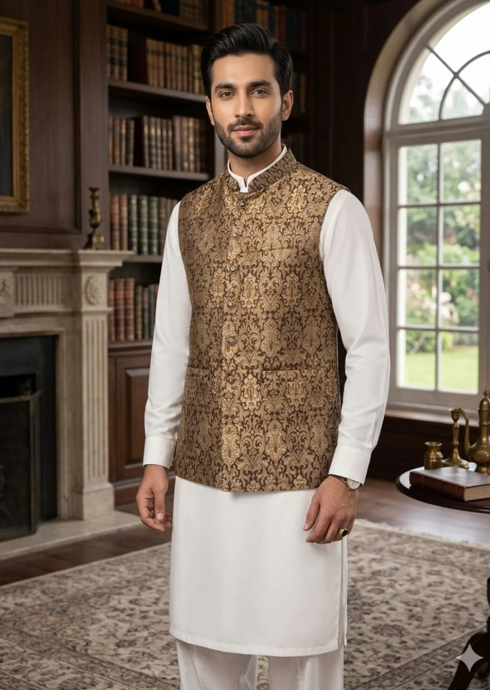 W-1821 Mens Jammawar Waist Coat