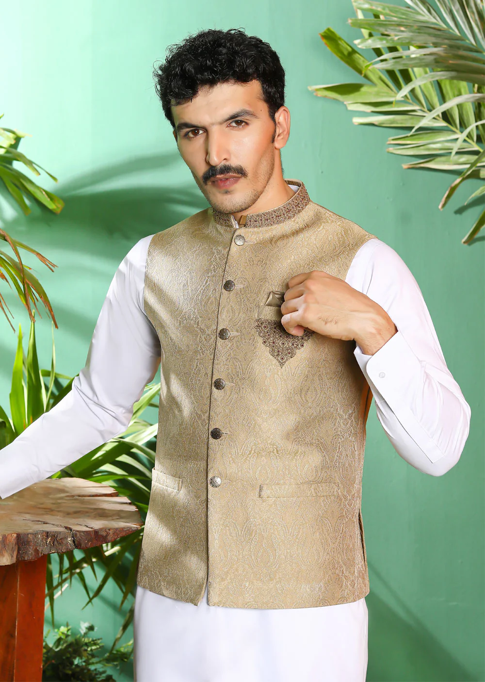 W-1866 Mens Premium Gold Waist Coat - Image 3