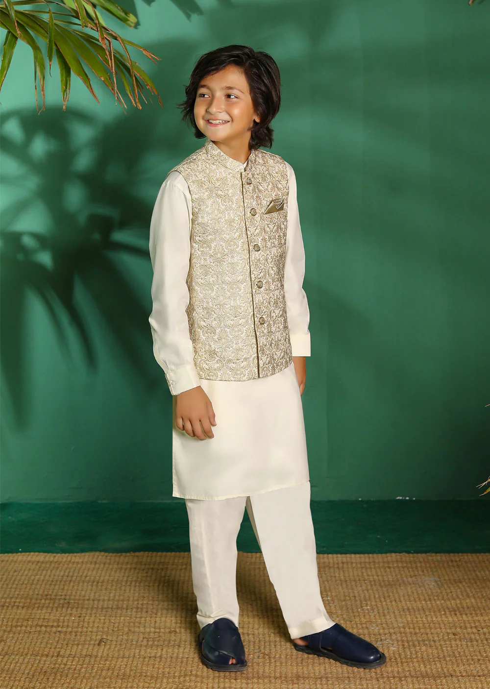 W-2010-K Boys Premium Salwar Kameez Waist Coat Set
