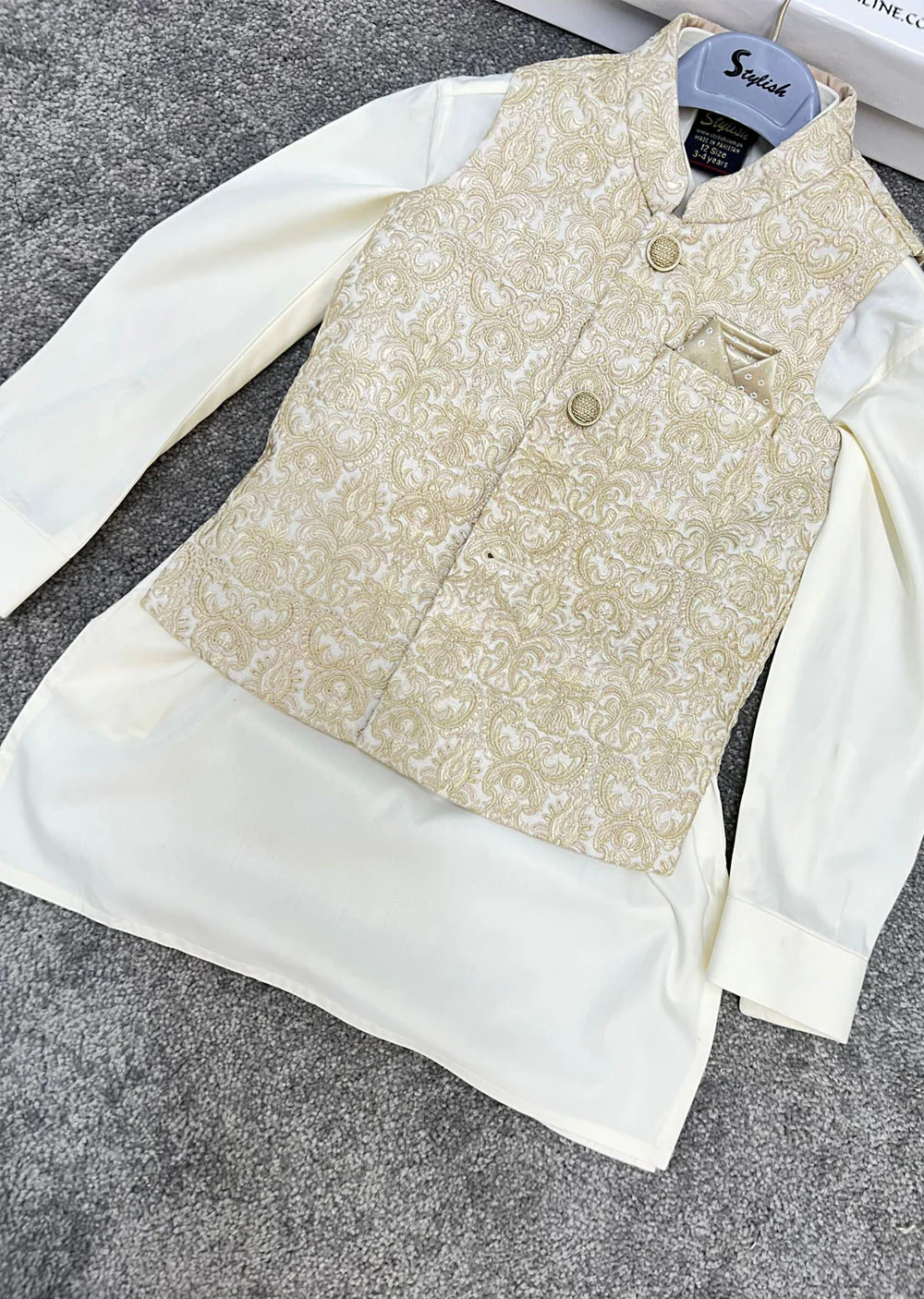 W-2010-K Boys Premium Salwar Kameez Waist Coat Set - Image 6
