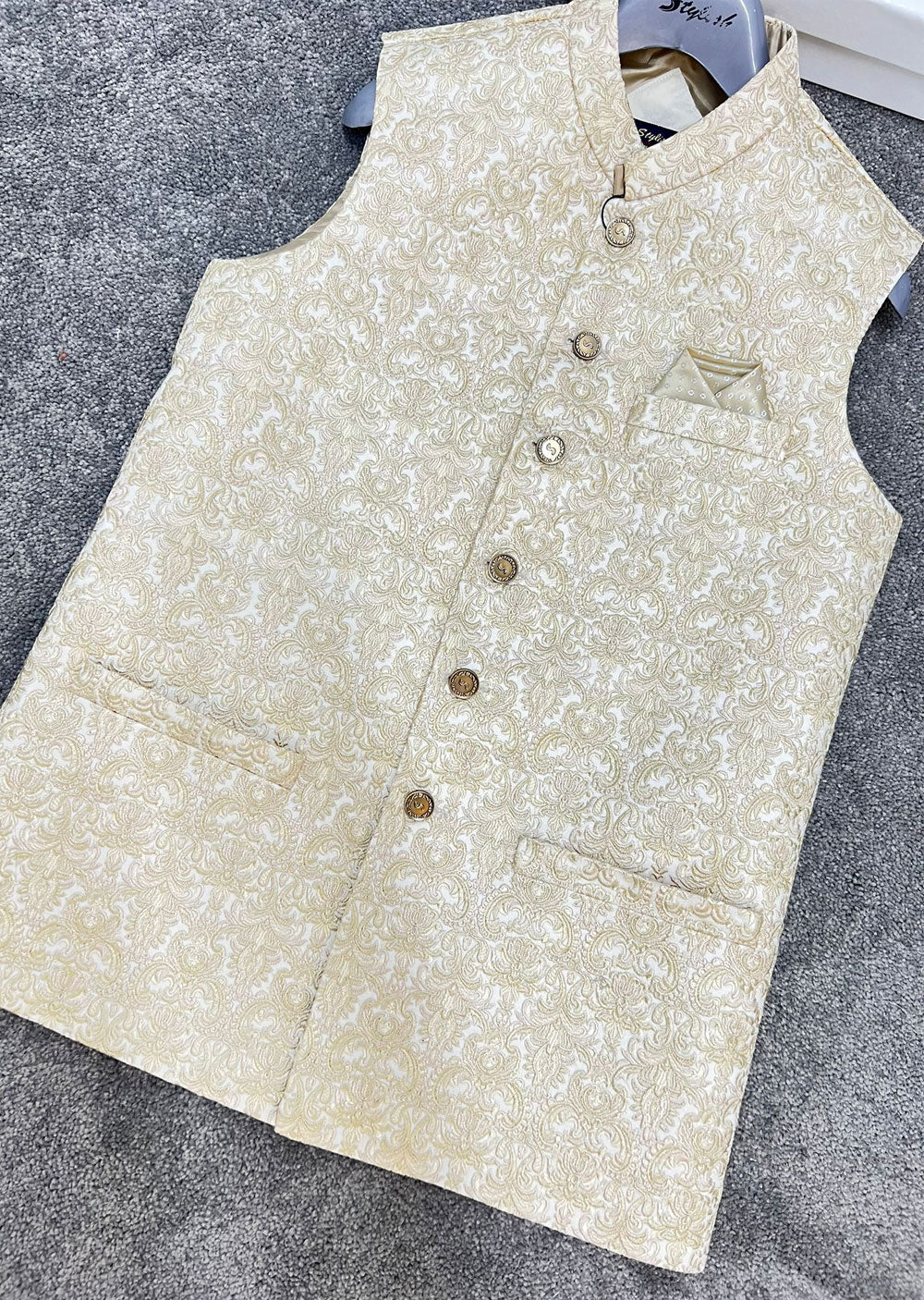 W-2012 Mens Premium White Waist Coat - Image 5