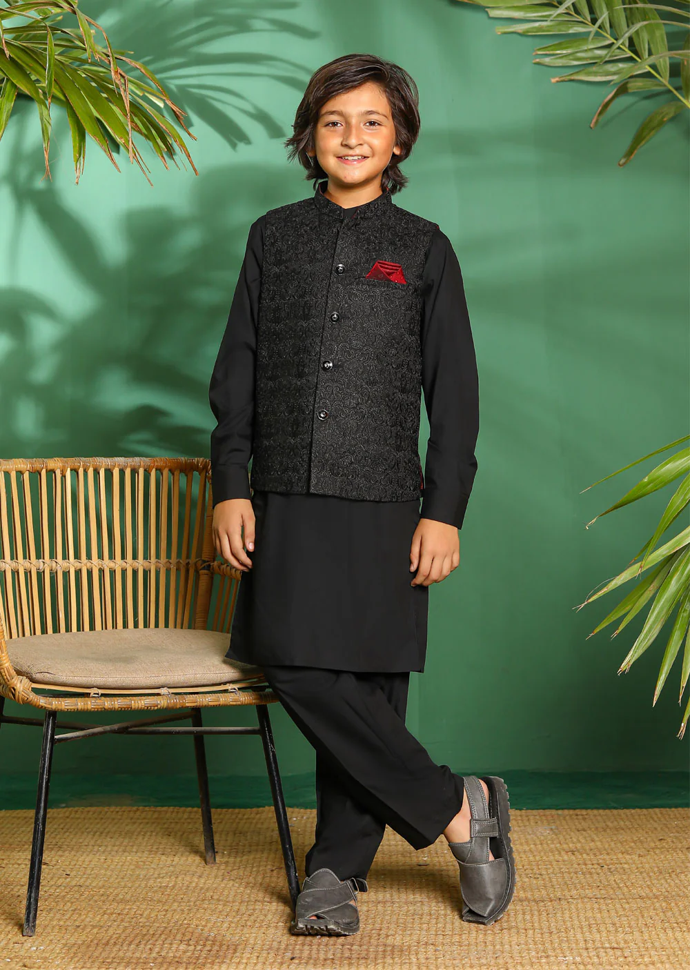W-2011-K Boys Premium Salwar Kameez Waist Coat Set