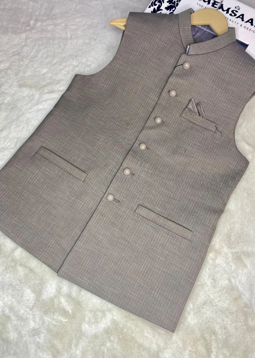 W-2332 Mens Beige Premium Waist Coat