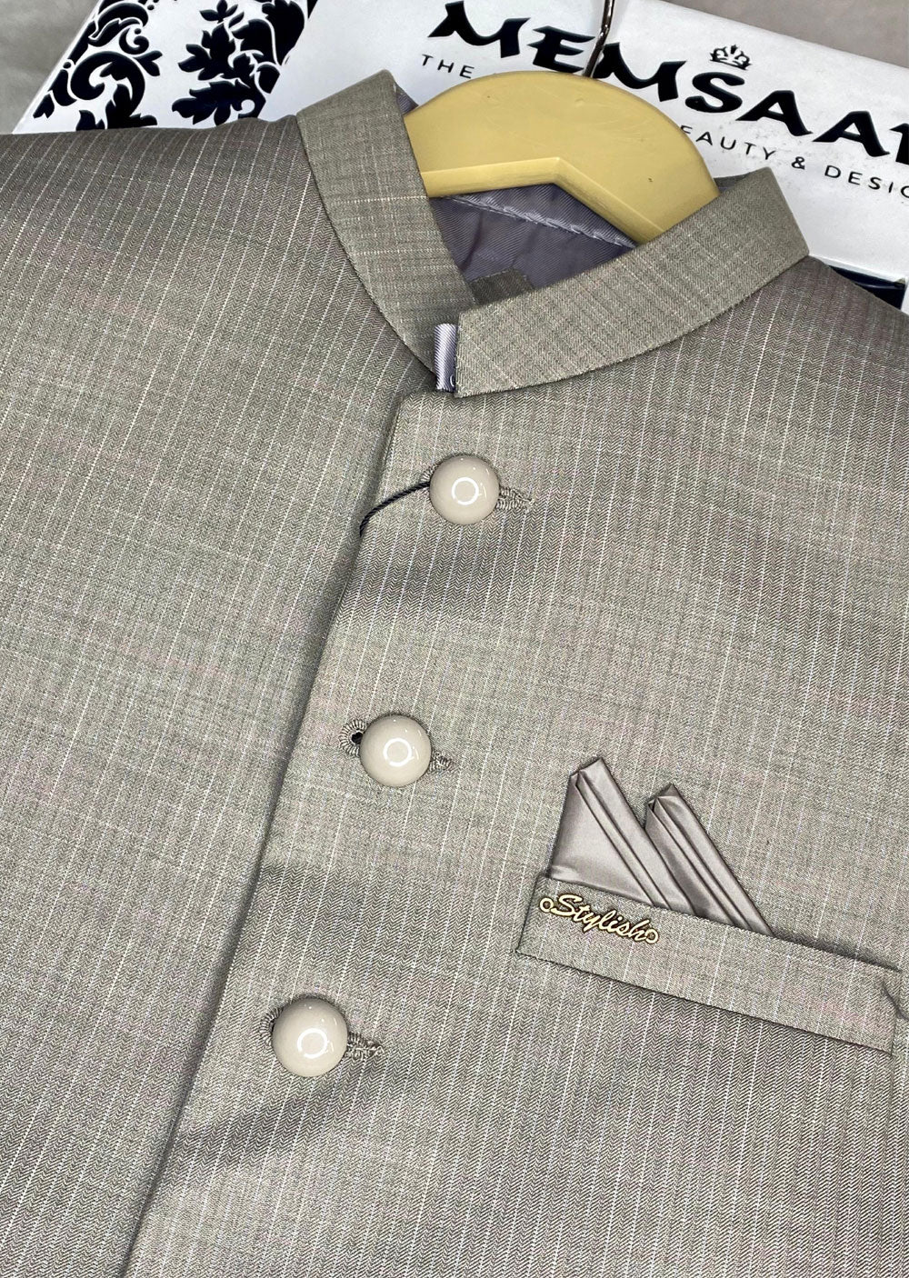 W-2332 Mens Beige Premium Waist Coat - Image 2