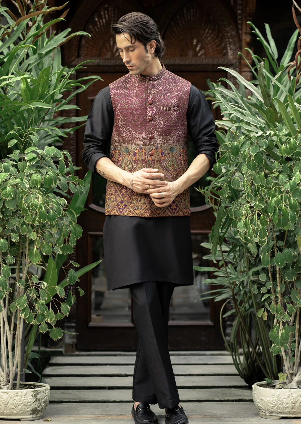 W-2867-1 - Readymade Maysori Fabric Full Embroidery Waistcoat