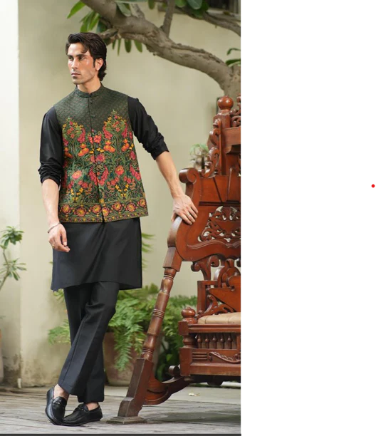 W-2899-1 - Readymade Maysori Fabric Full Embroidery Waistcoat - Image 4