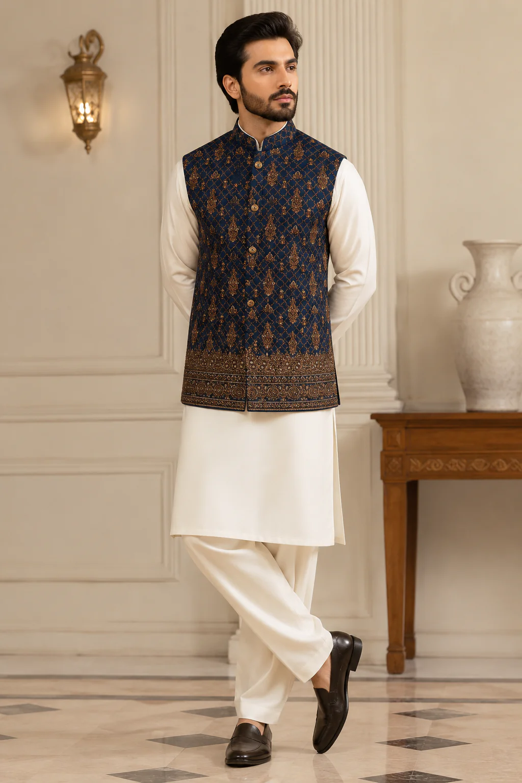 W-4024 - Gul - Embroidered Waistcoat - Image 2