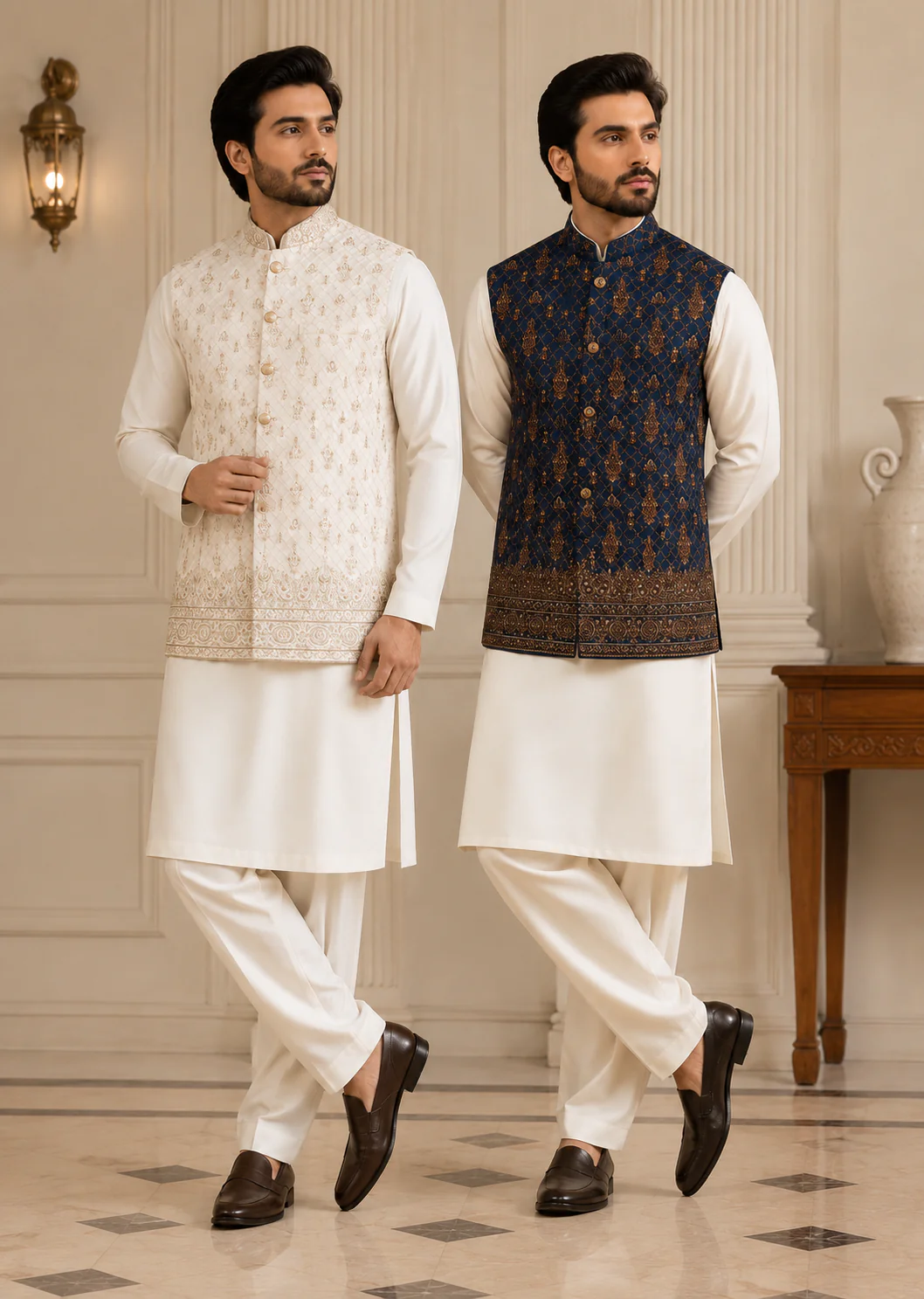 W-4024 - Gul - Embroidered Waistcoat - Image 3
