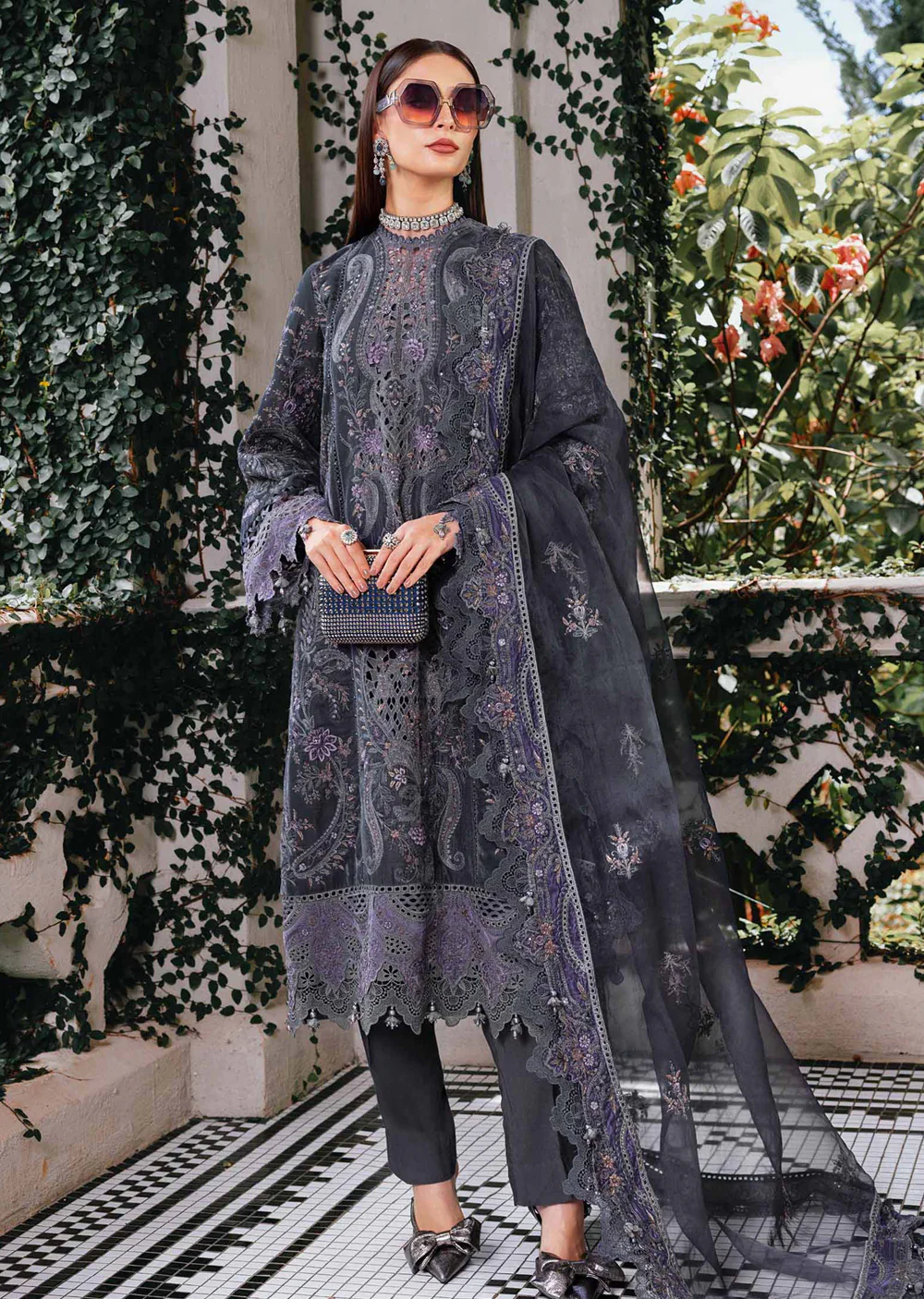 WL-1305- Maria b Embroidered Velvet Suit 2025