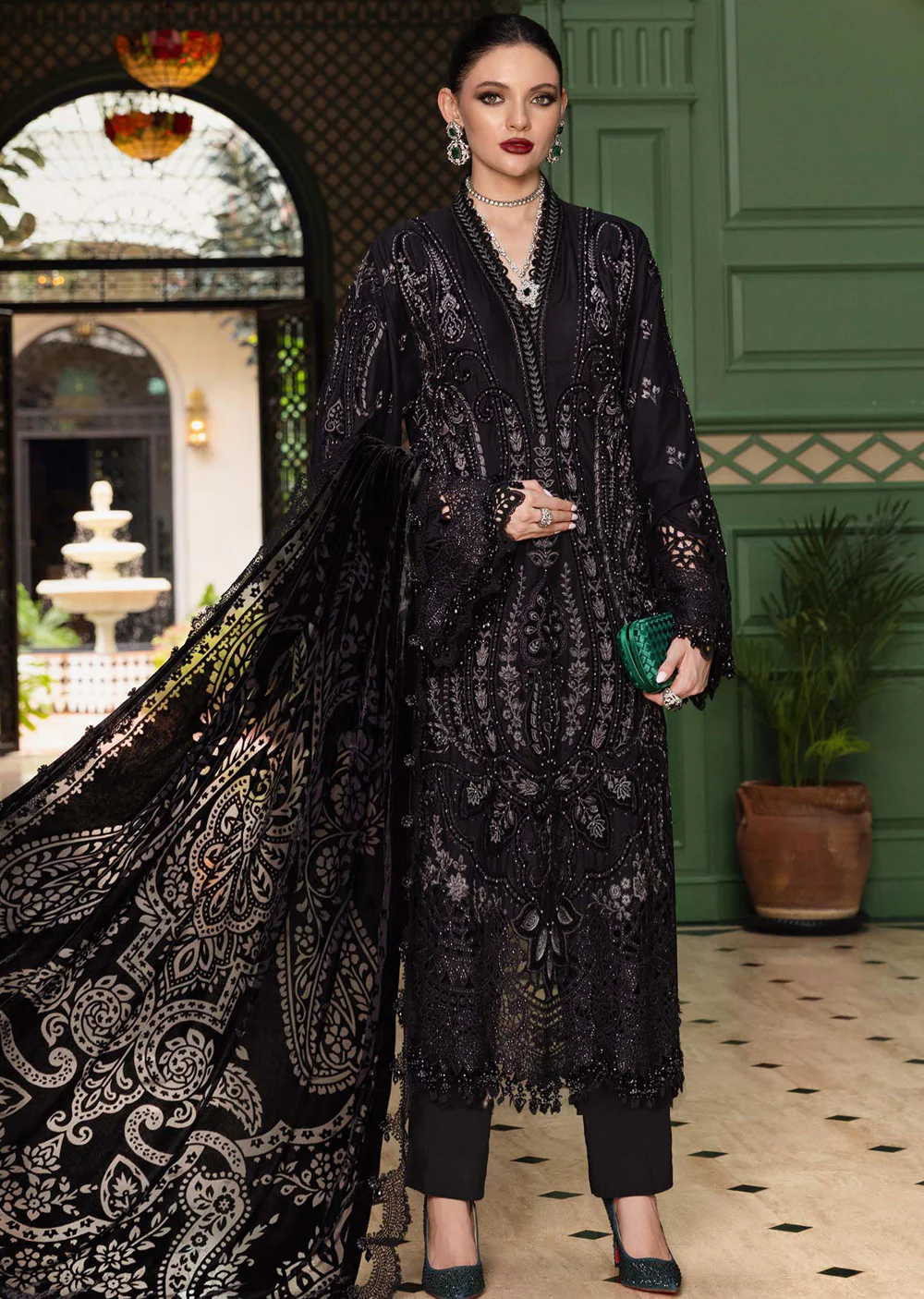 WL-1307- Maria b Embroidered Linen Suit 2025