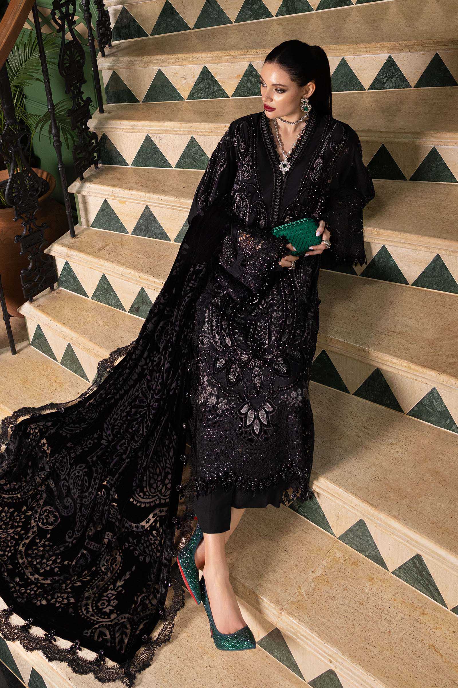 WL-1307- Maria b Embroidered Linen Suit 2025 - Image 6
