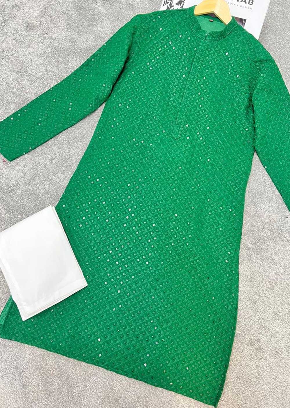 WTH15001 Green Mens Kurta Pajama Set
