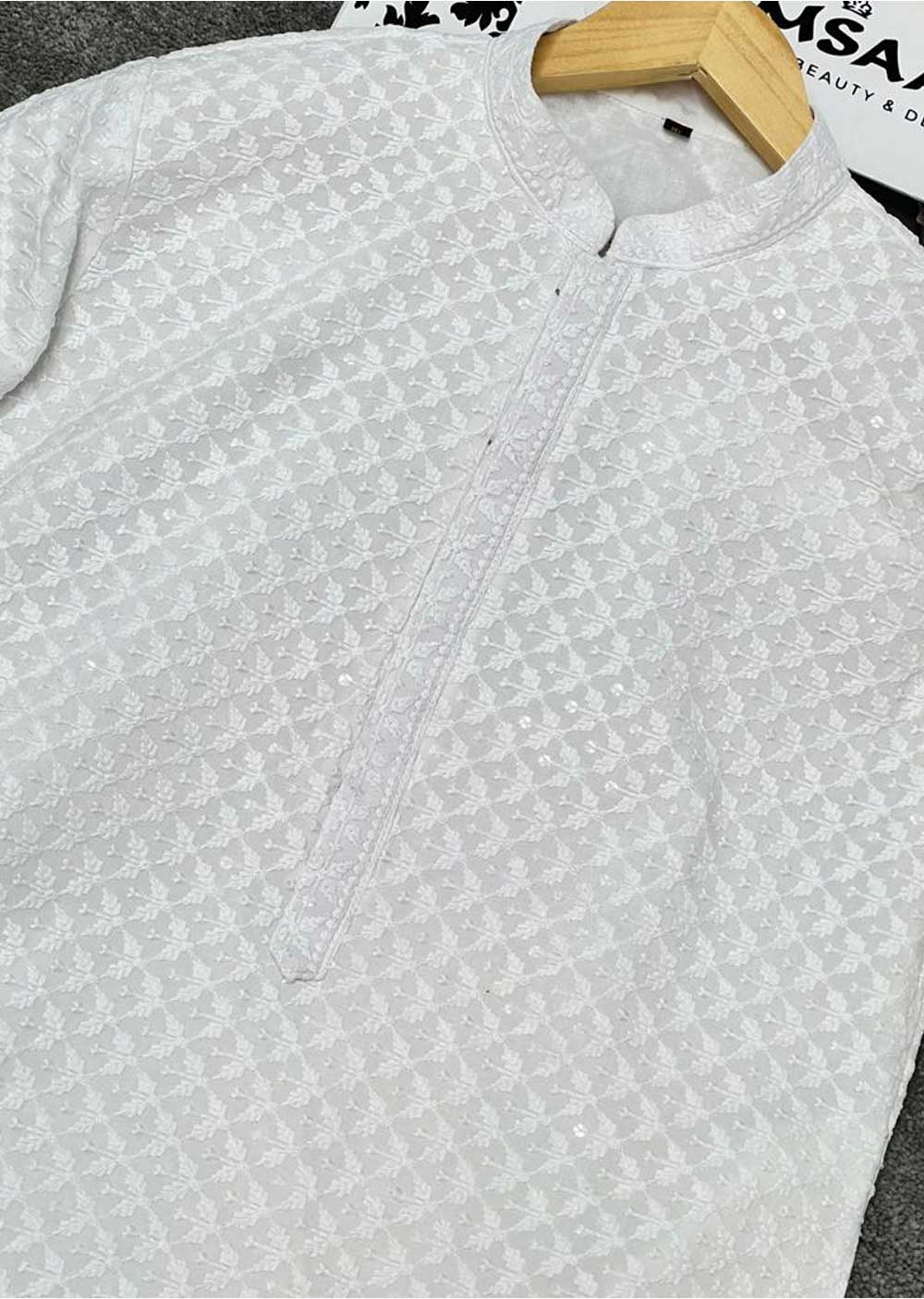 WTH15001 White Mens Kurta Pajama Set - Image 2