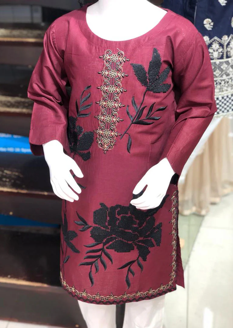 ZA704 Maroon Readymade lawn Kurti