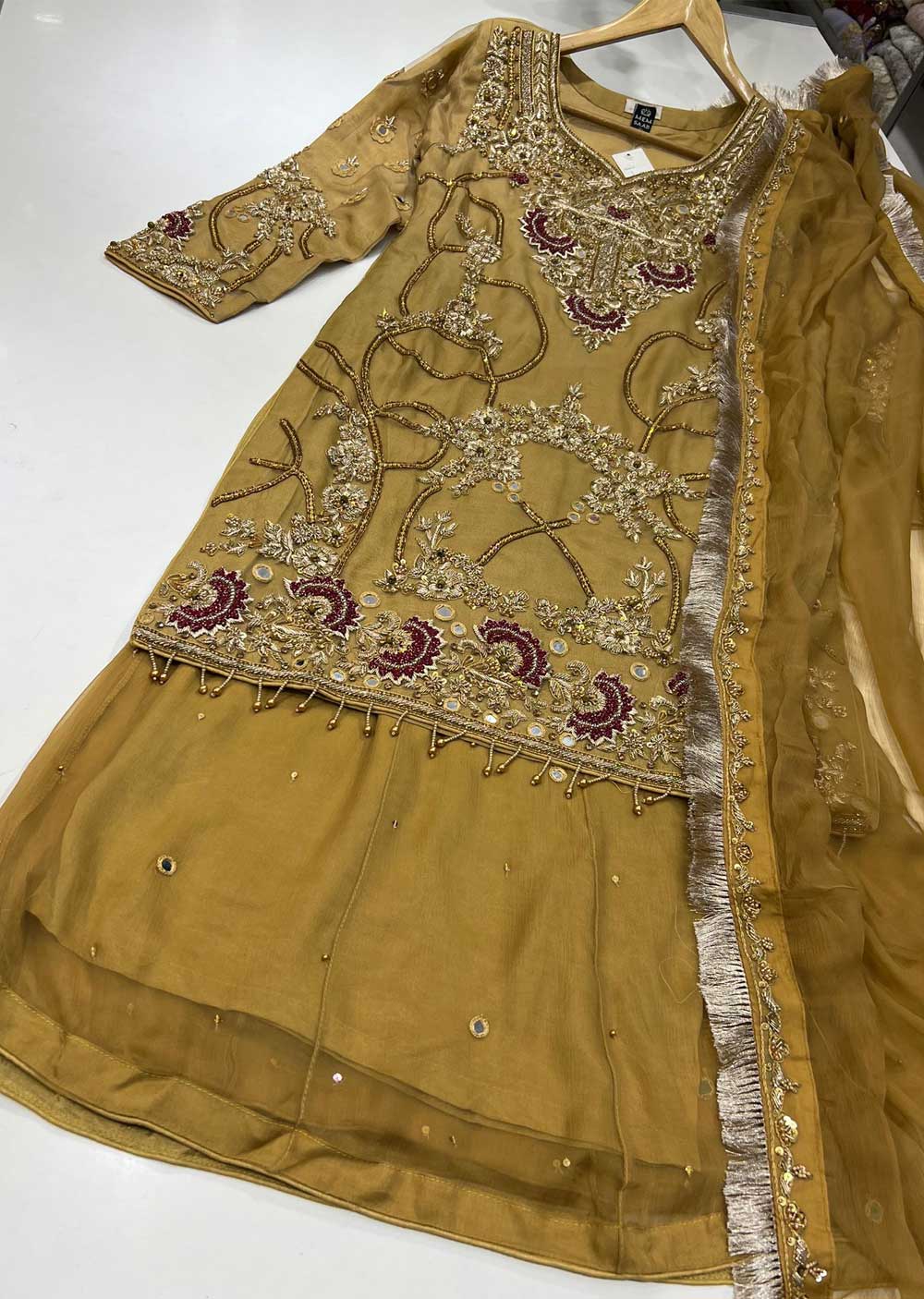 ZN1141 - Gold Wedding Shararah Suit