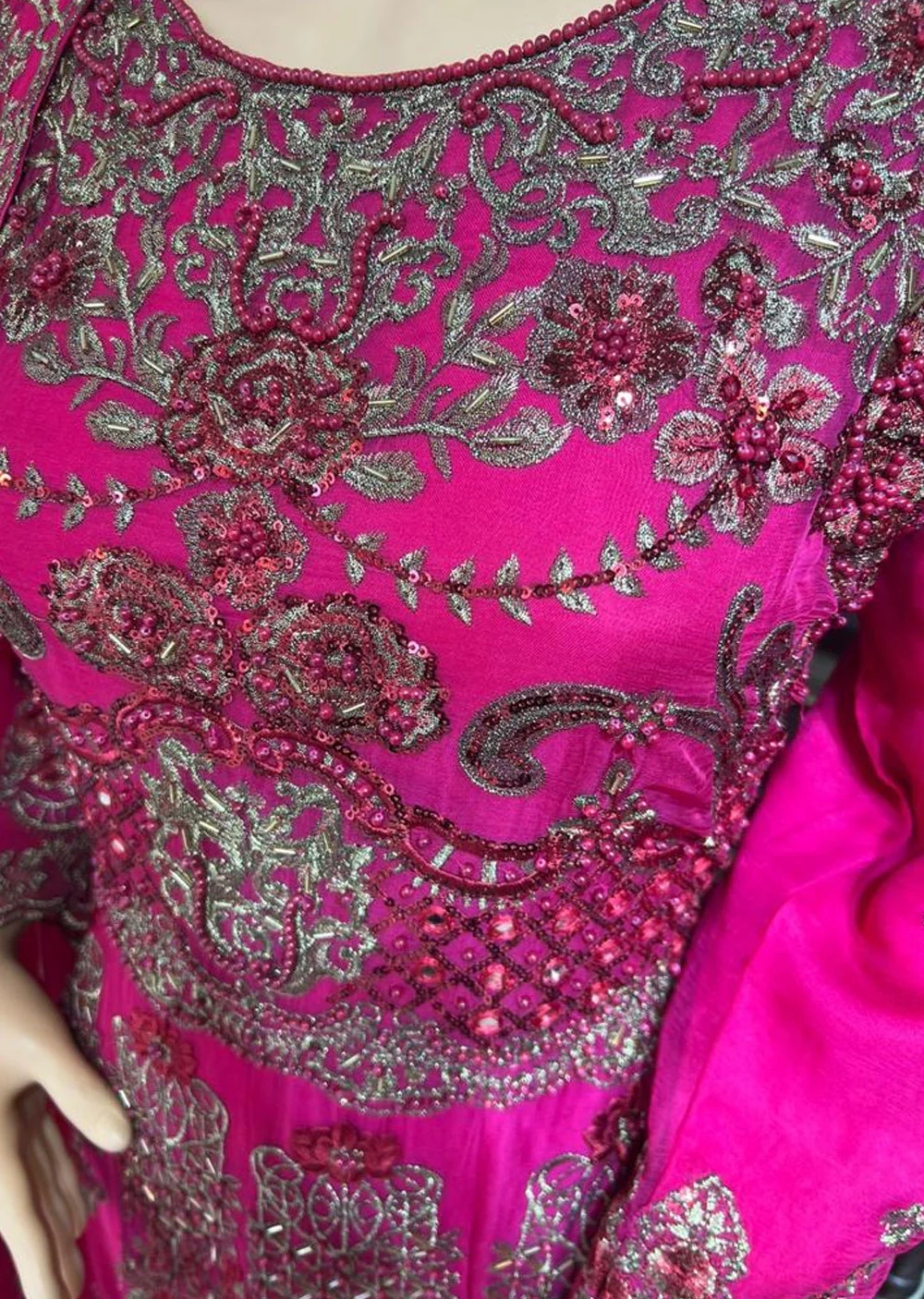 ZN1405 - Shocking Pink Chiffon Readymade Maxi Dress - Image 2