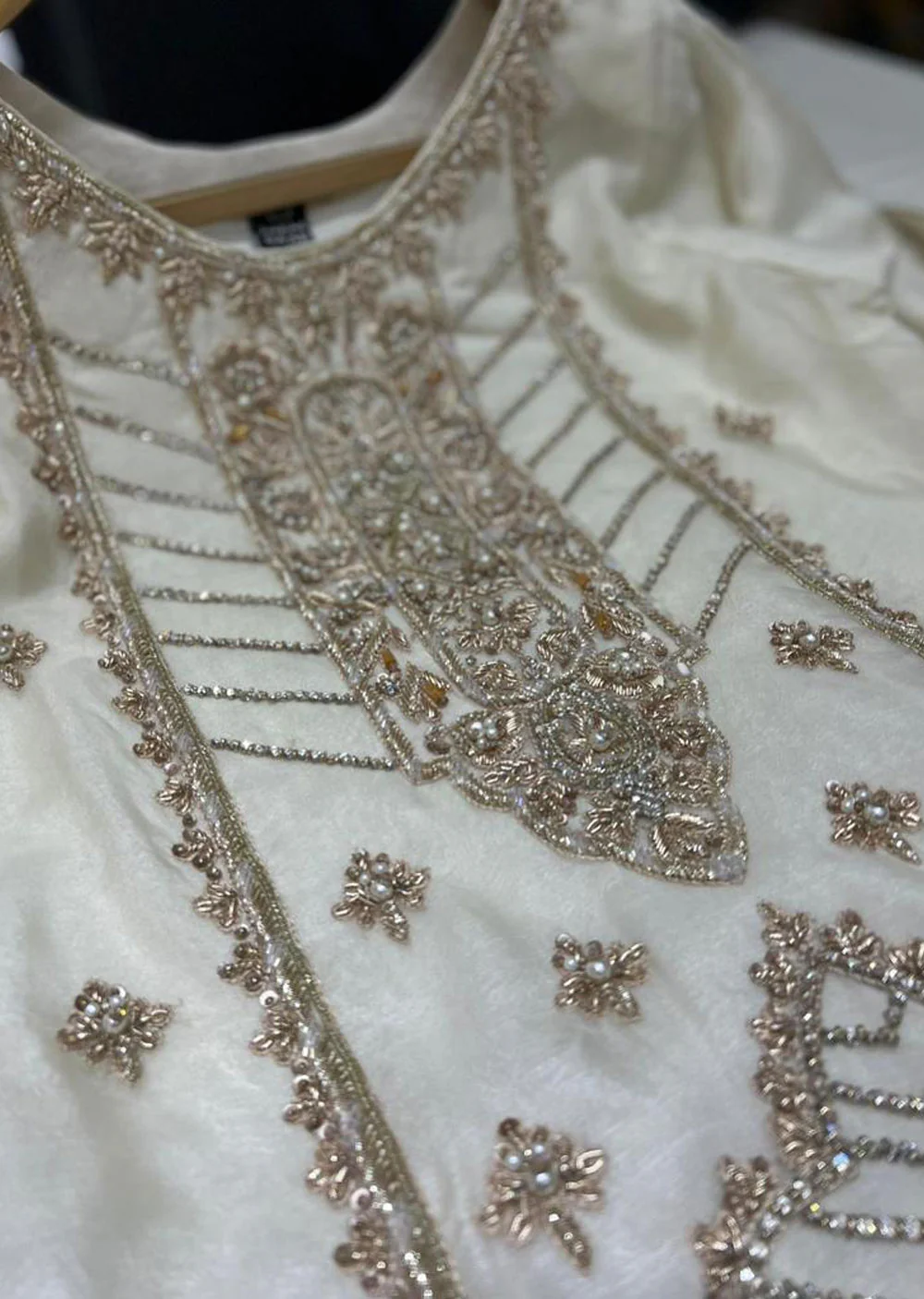 ZN1611 - Off White Readymade Chiffon Shararah Suit - Image 2