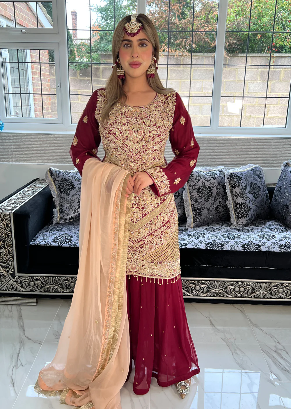 ZN1634 - Maroon Wedding Shararah Suit