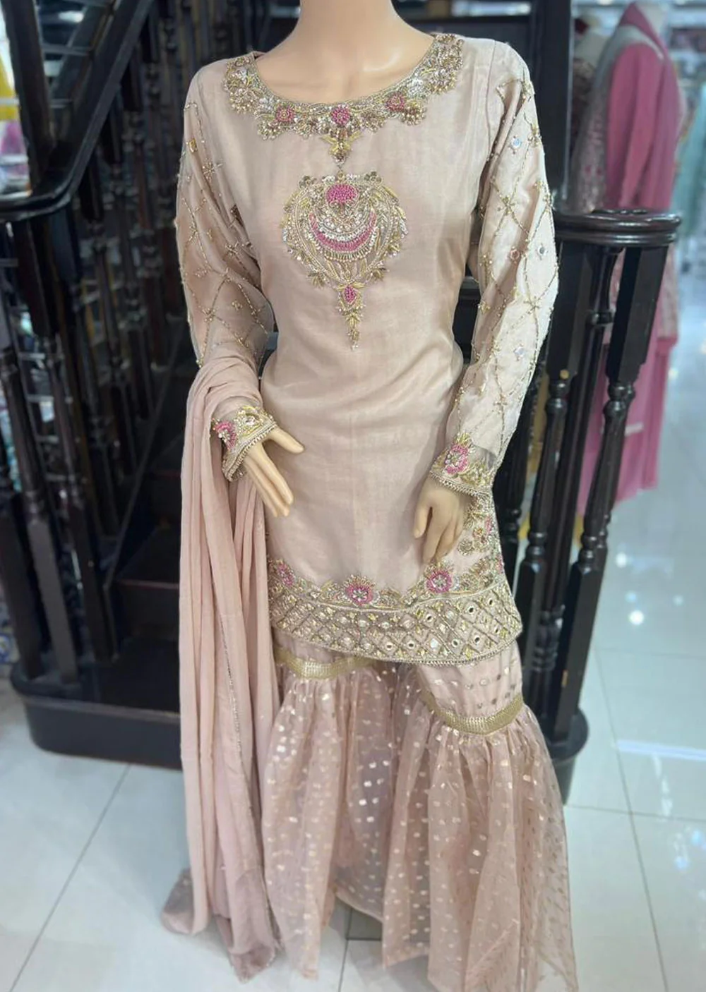 ZN1650 - Peach Wedding Shararah Suit