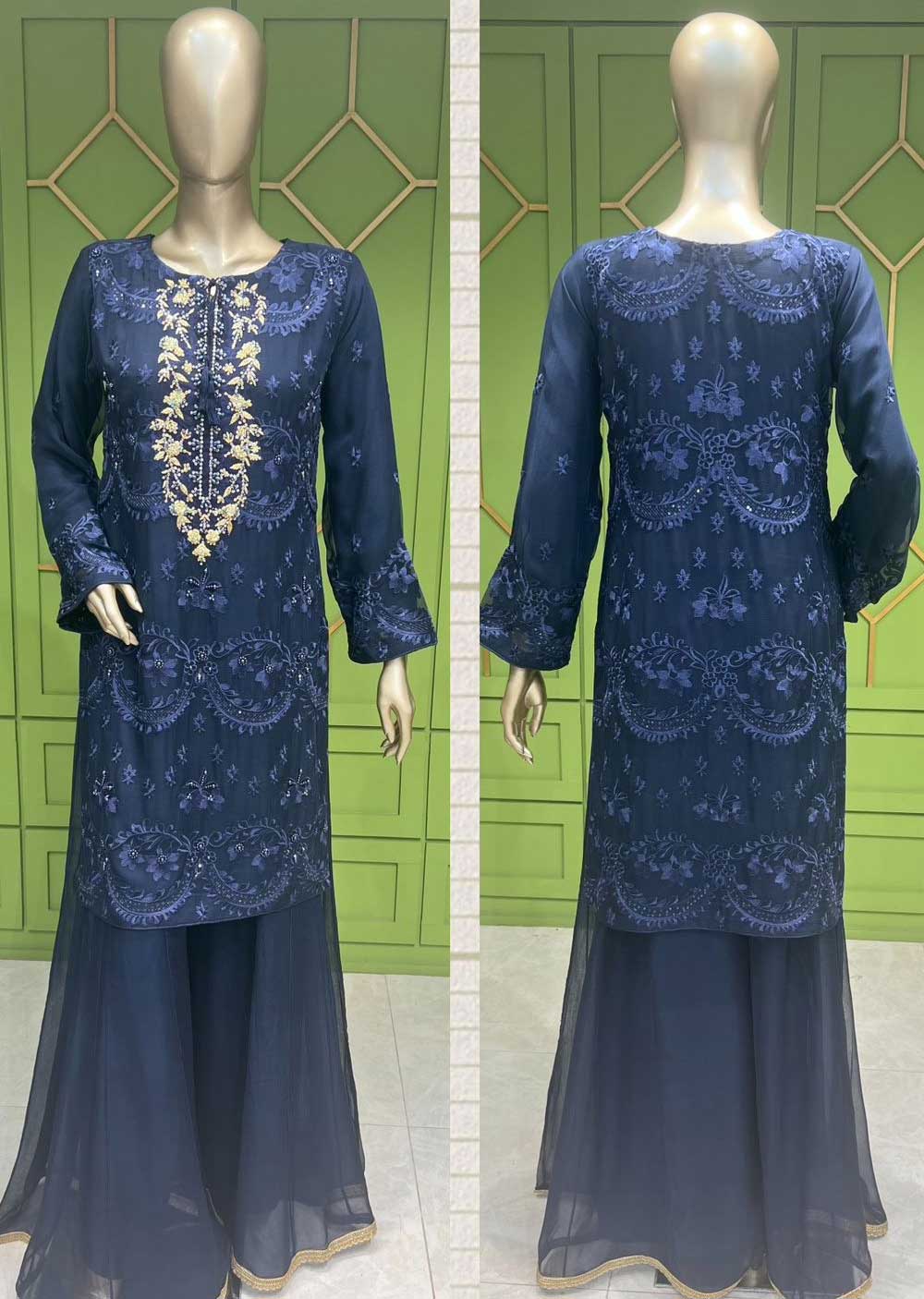 ZN1747 Navy Readymade Chiffon Suit