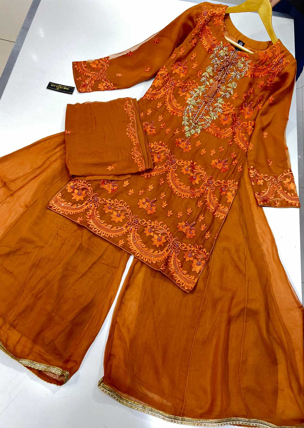 ZN1747 Rust Readymade Chiffon Suit - Image 2