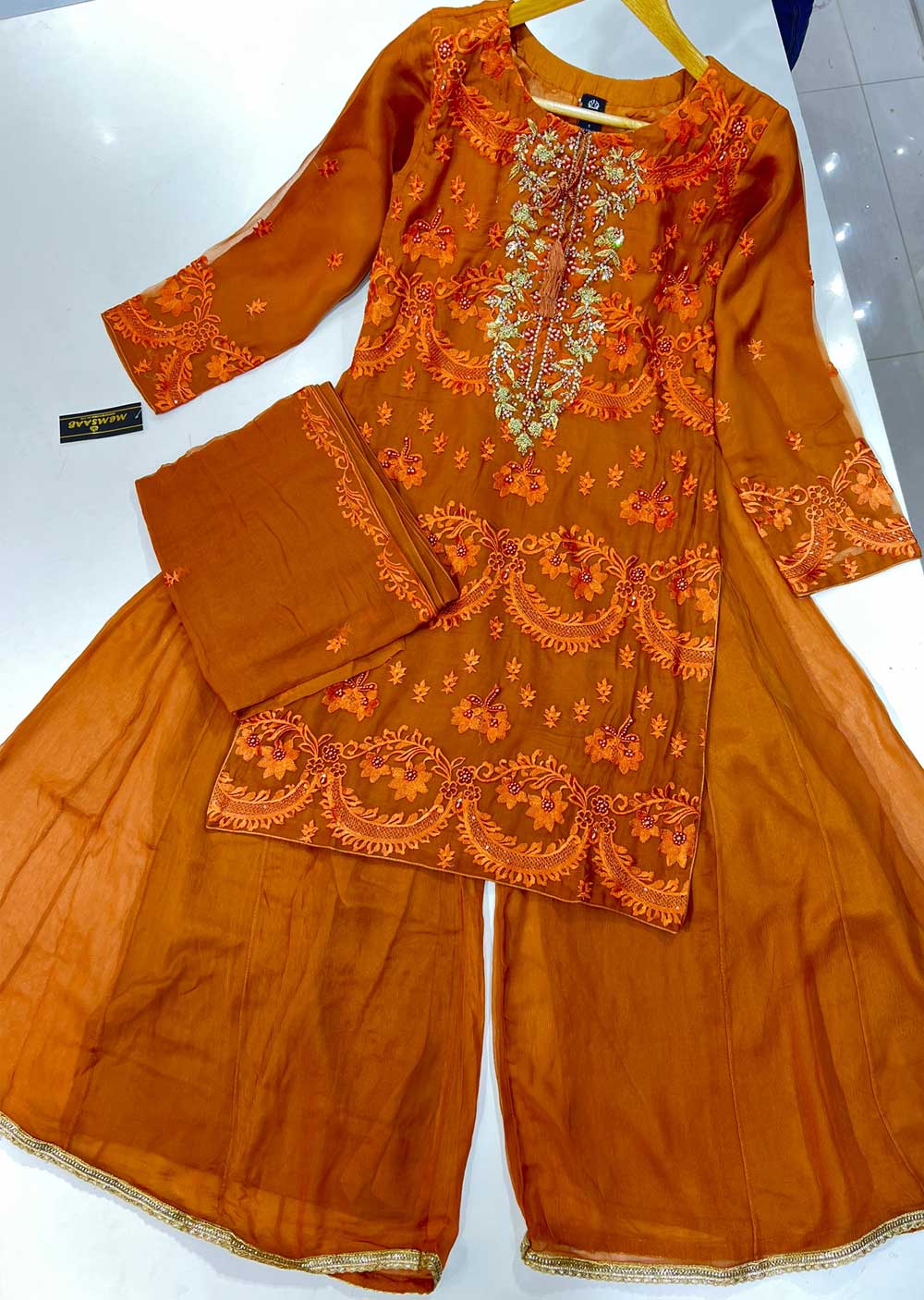 ZN1747 Rust Readymade Chiffon Suit - Image 3