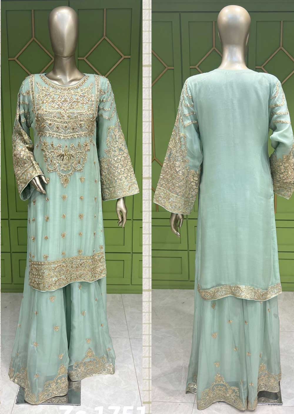 ZN1751 Green Readymade Chiffon Suit