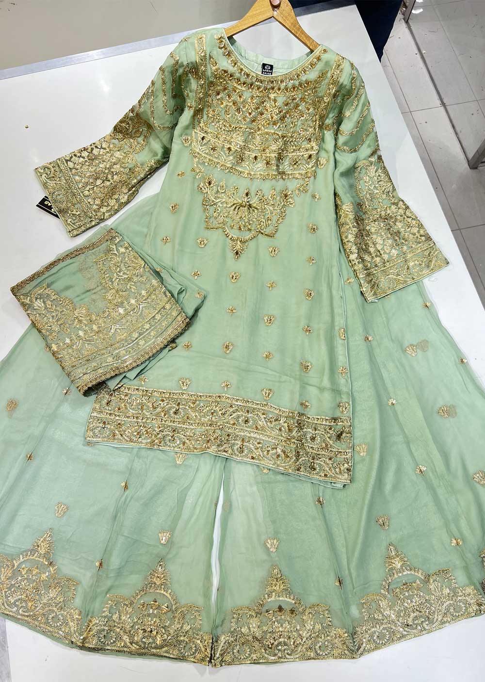 ZN1751 Green Readymade Chiffon Suit - Image 2