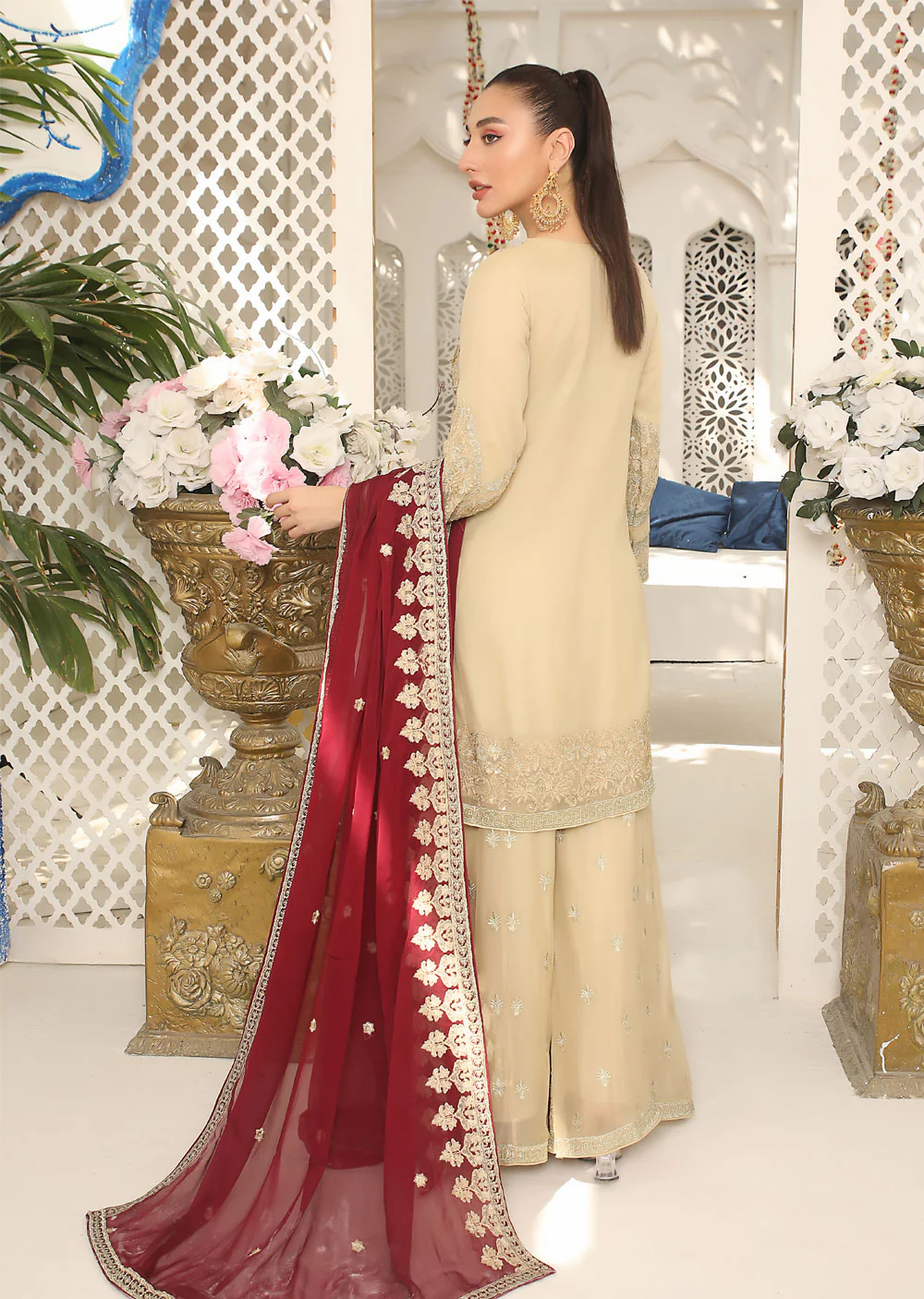 ZN1912 Gold Readymade Chiffon Suit - Image 2