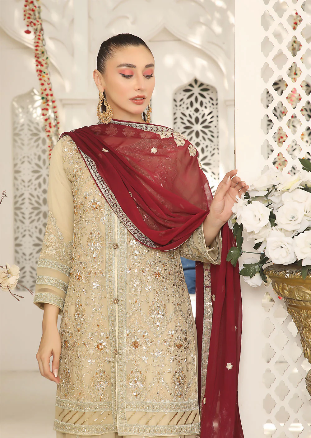 ZN1912 Gold Readymade Chiffon Suit - Image 3