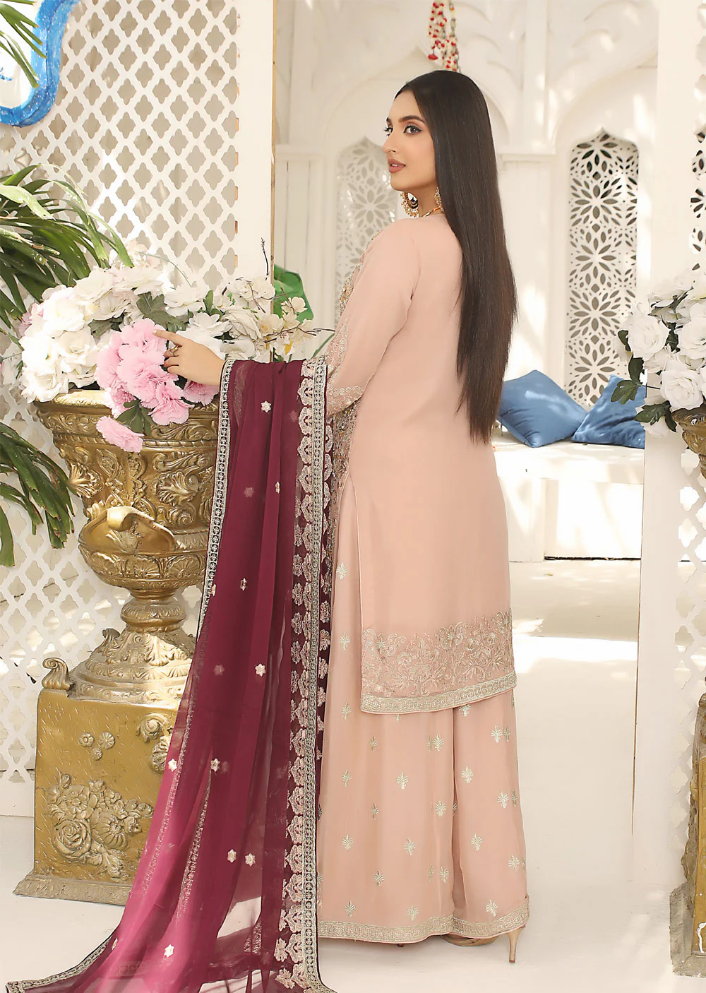 ZN1912 Pink Readymade Chiffon Suit - Image 2
