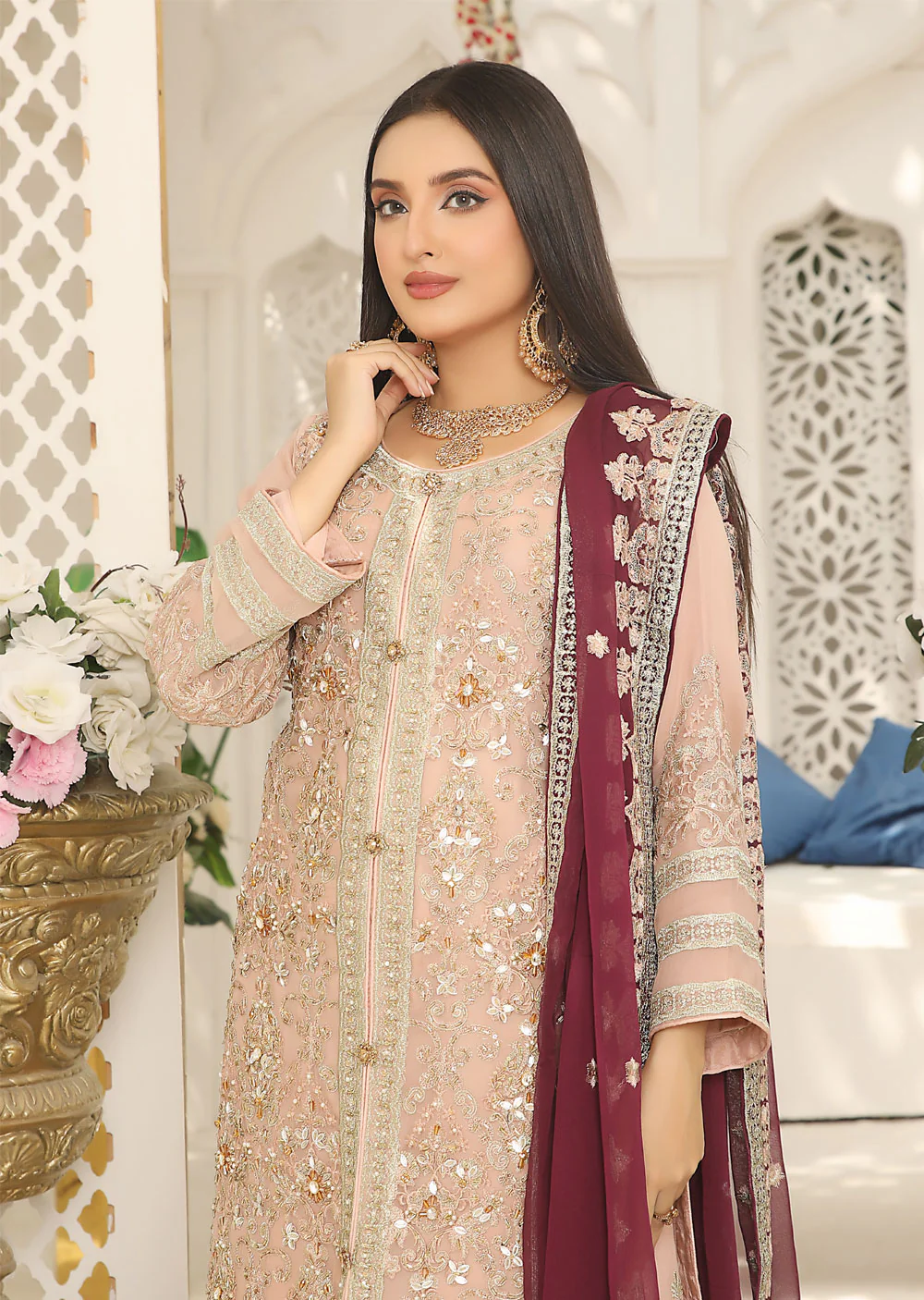 ZN1912 Pink Readymade Chiffon Suit - Image 3