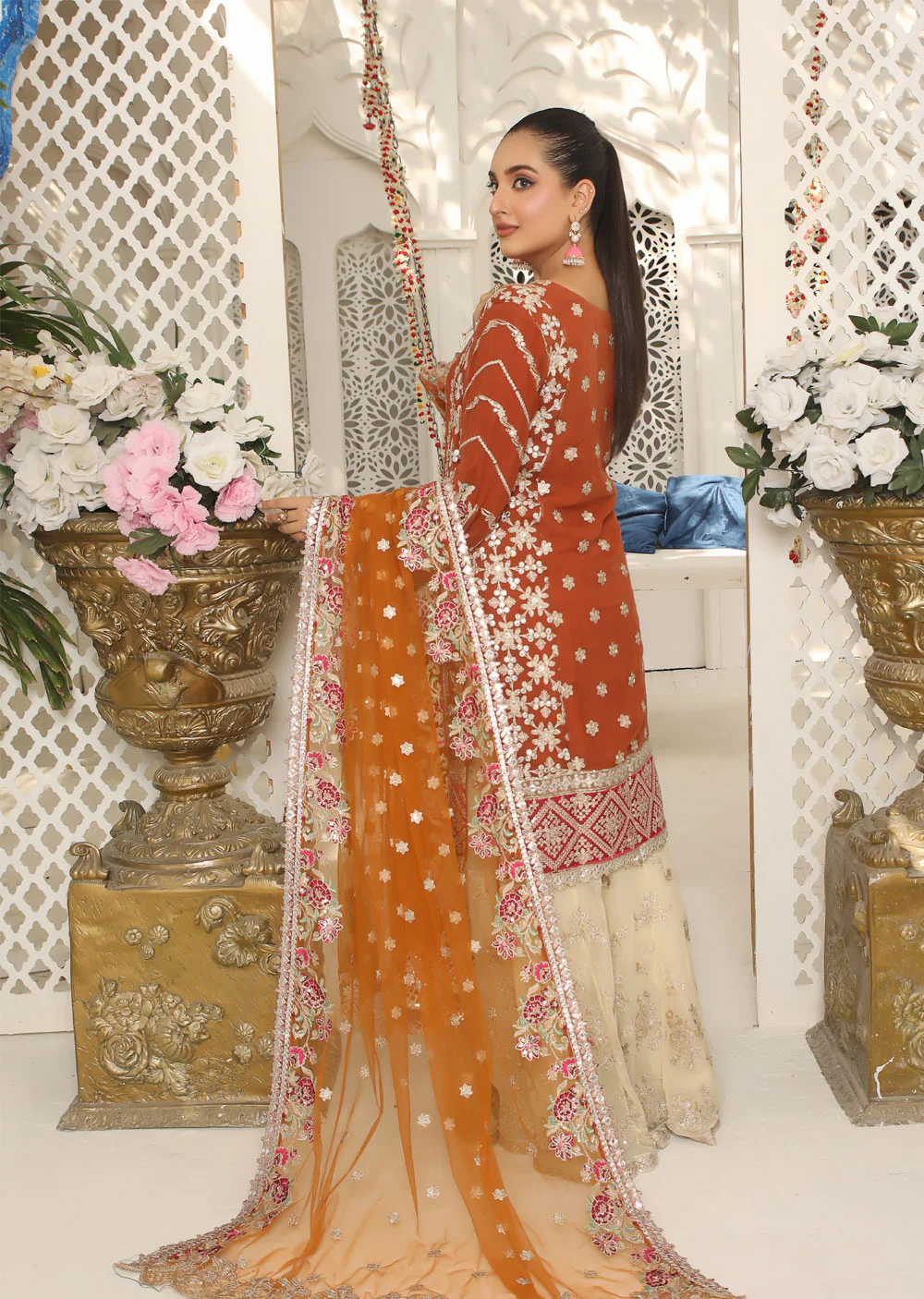 ZN1951 Rust Readymade Chiffon Suit - Image 2