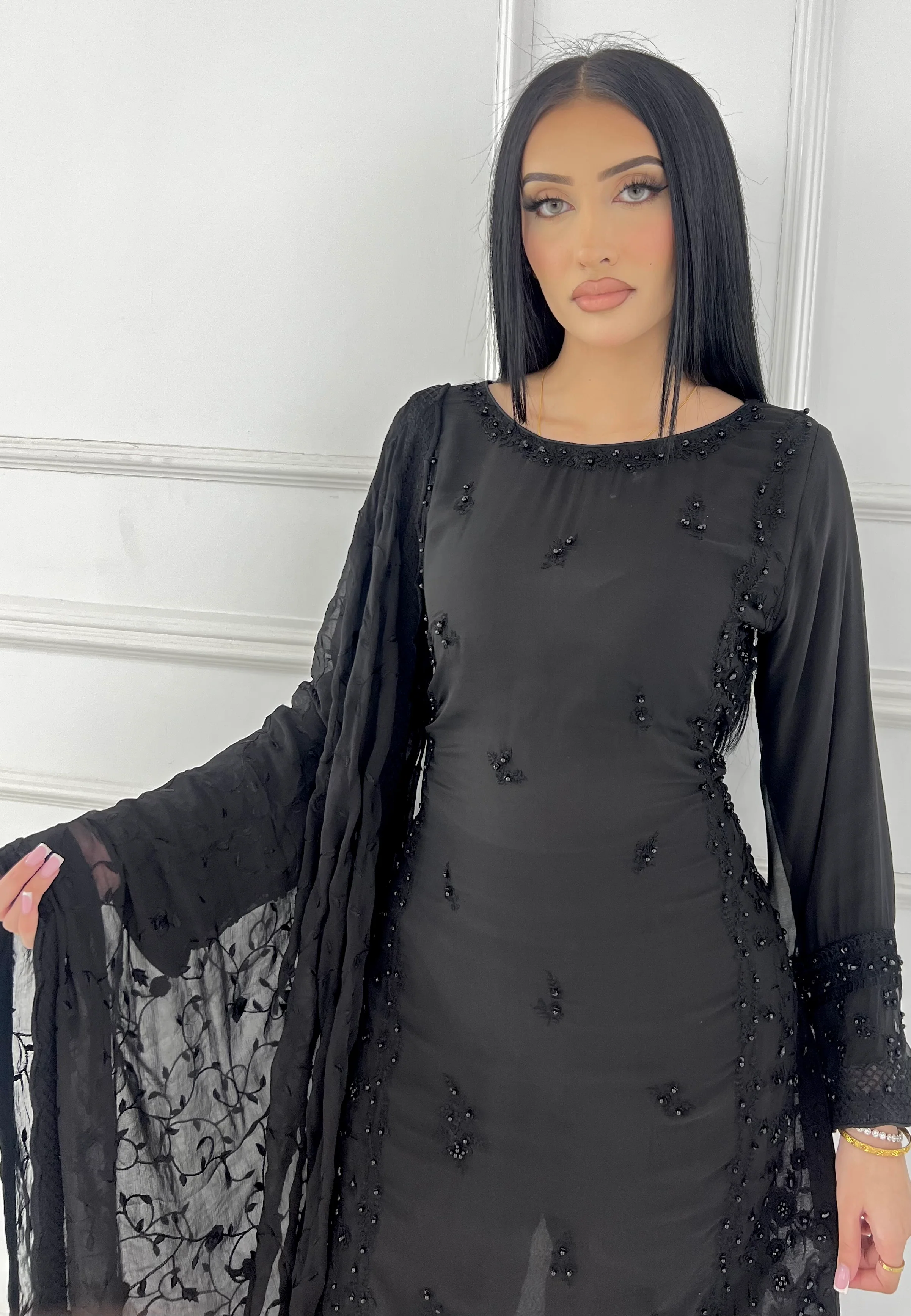 ZN1961 Black Readymade Chiffon Suit - Image 2