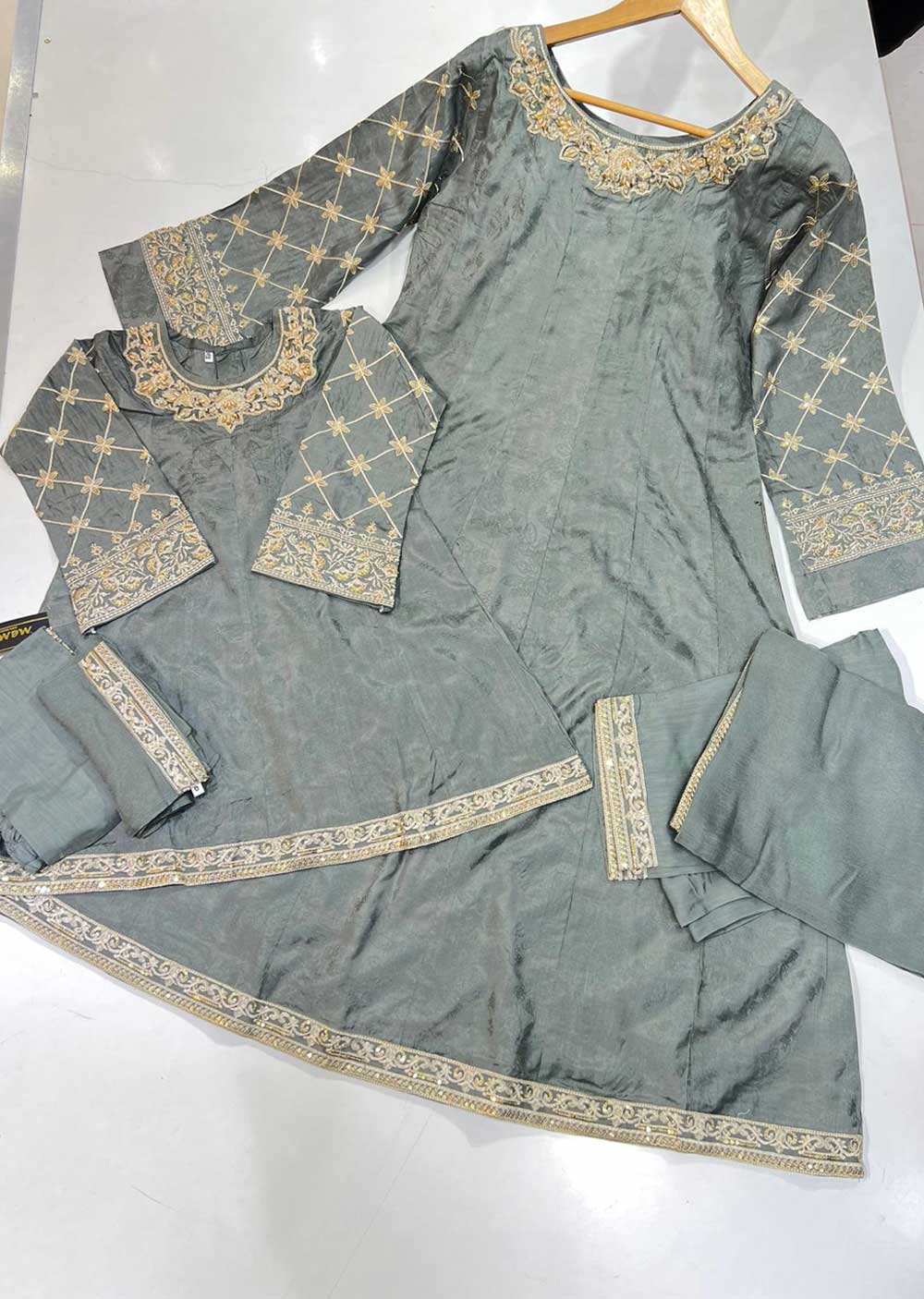 ZN2604 Grey Readymade Mother & Daughter Viscose Suit