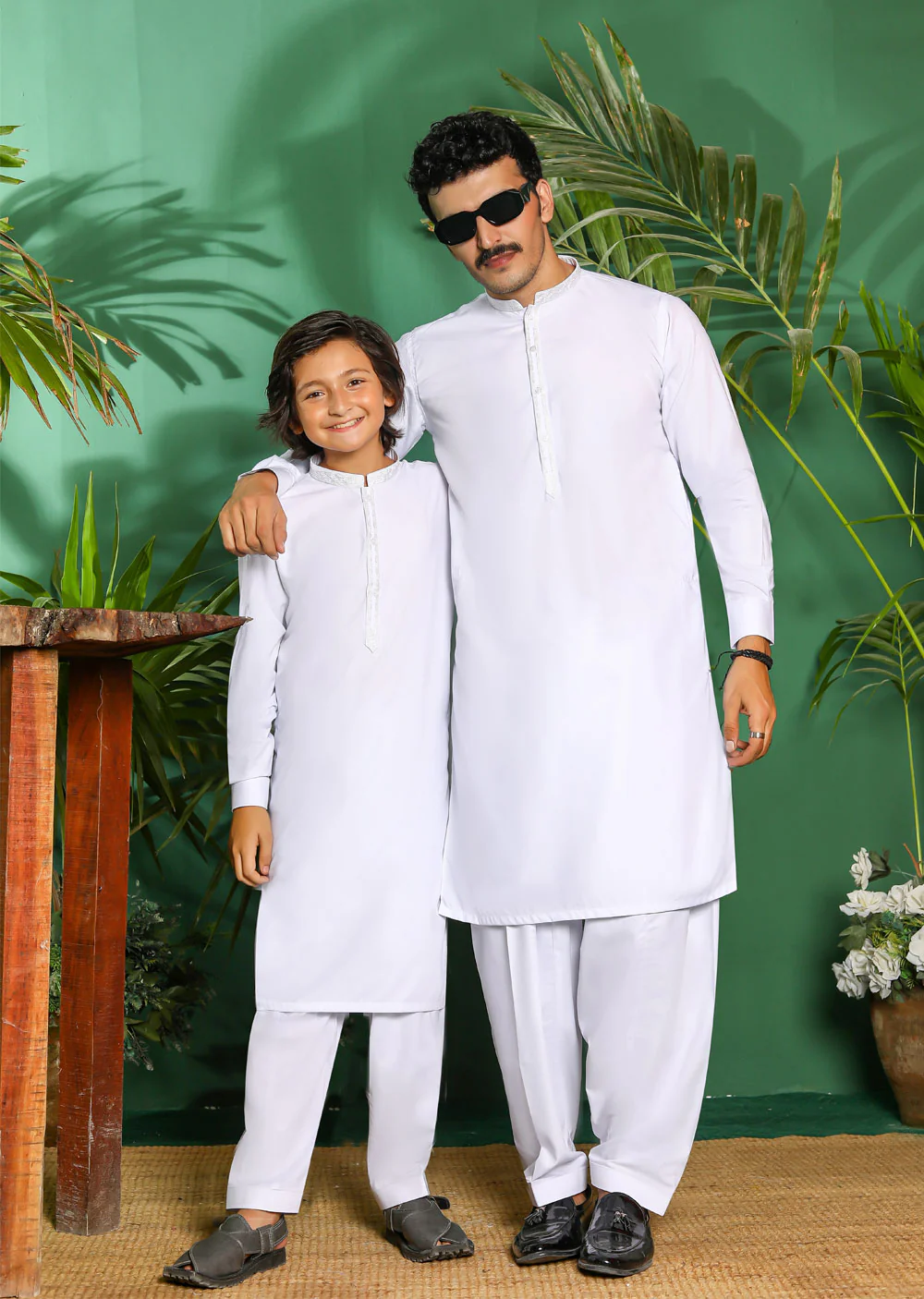 ZN2953A White Readymade Father & Son Salwar Kameez