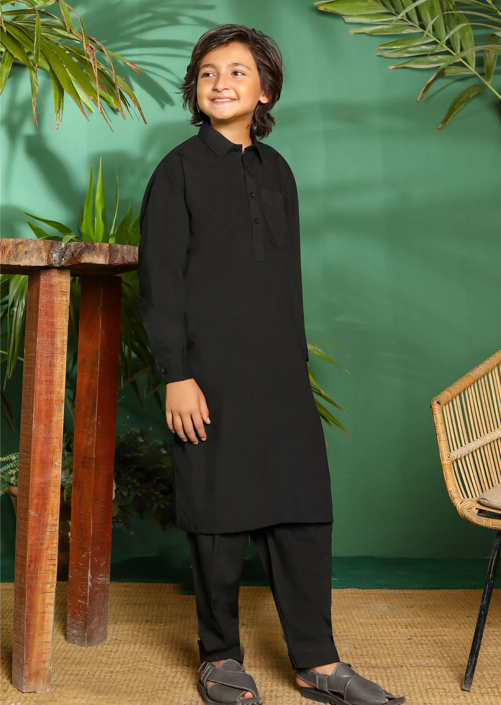 ZN2996 Black Readymade Father & Son Salwar Kameez - Image 3
